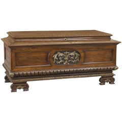 Early 19th Century Italian Carved Walnut Blanket Chest Trunk