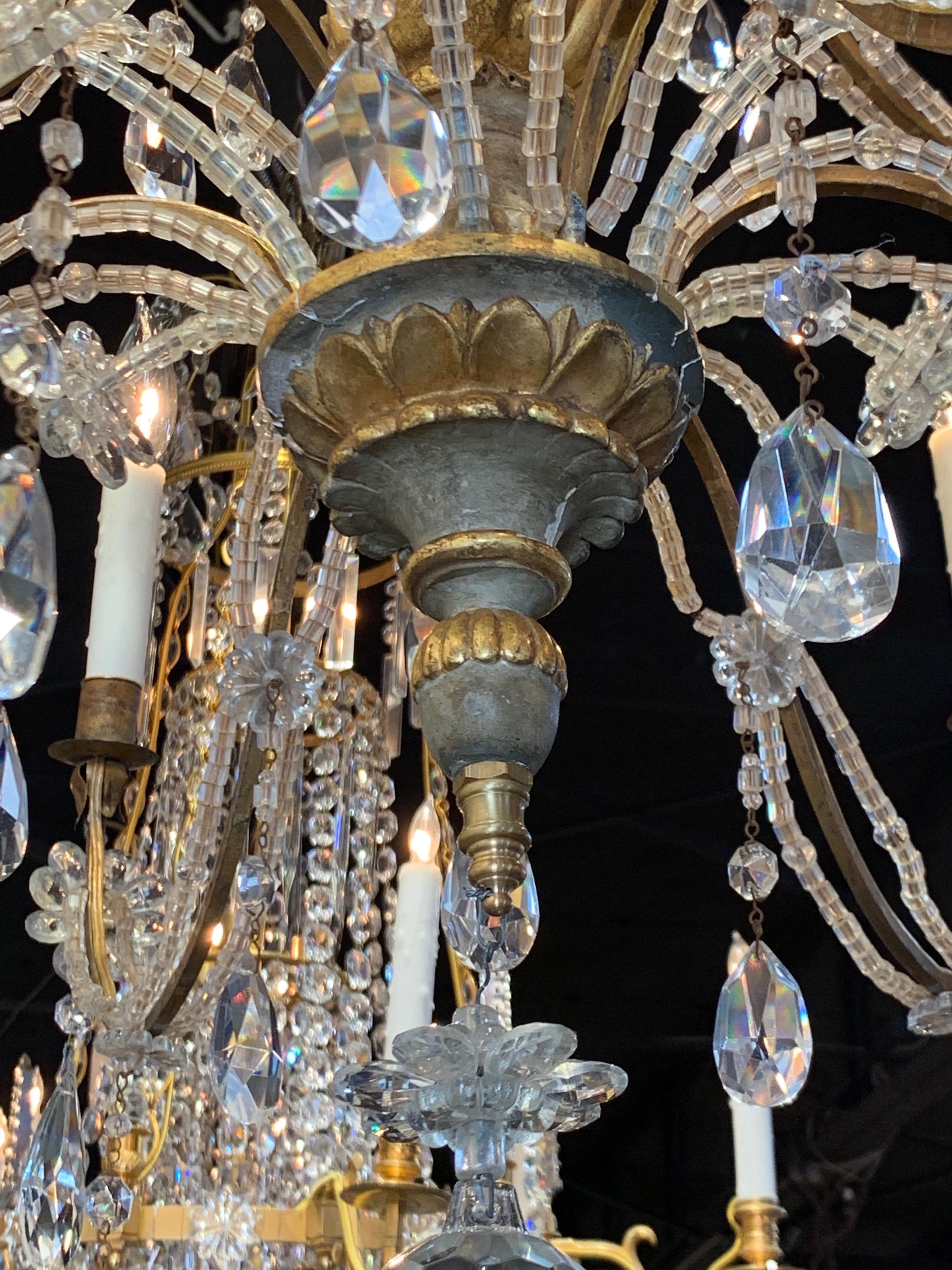 Early 19th Century Italian Carved Wood and Beaded Chandelier In Good Condition In Dallas, TX