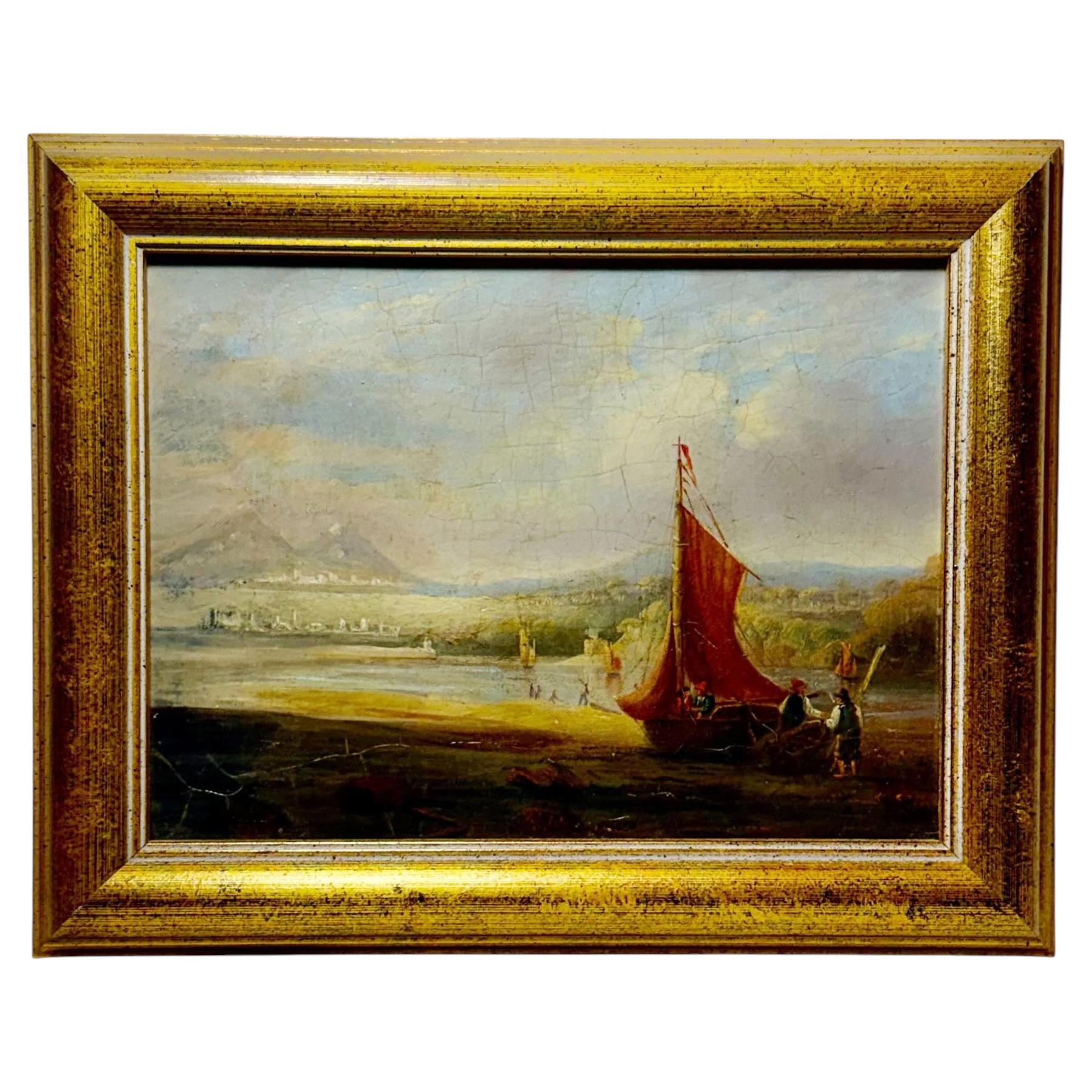 Early 19th Century Italian Coastal Oil On Board, Grand Tour For Sale