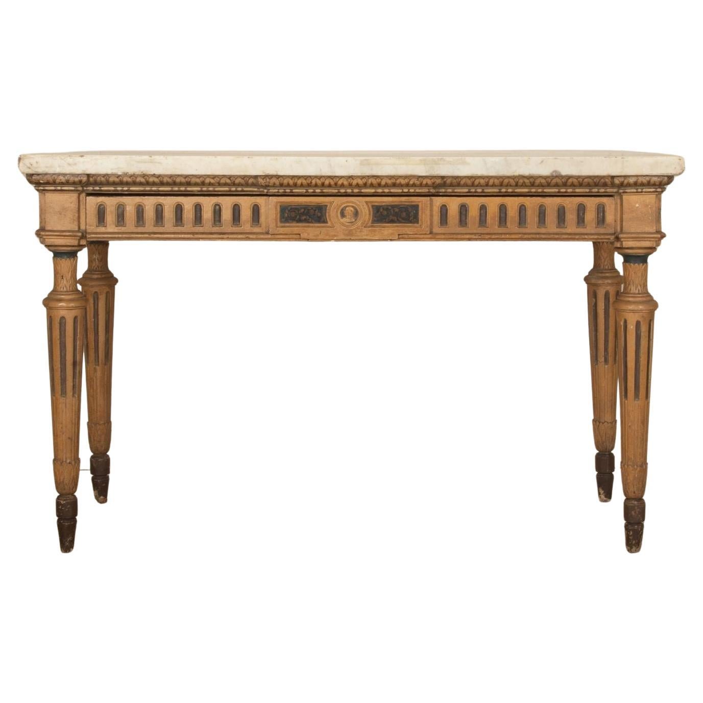 Table console italienne du début du 19e siècle avec plateau en marbre de Carrare