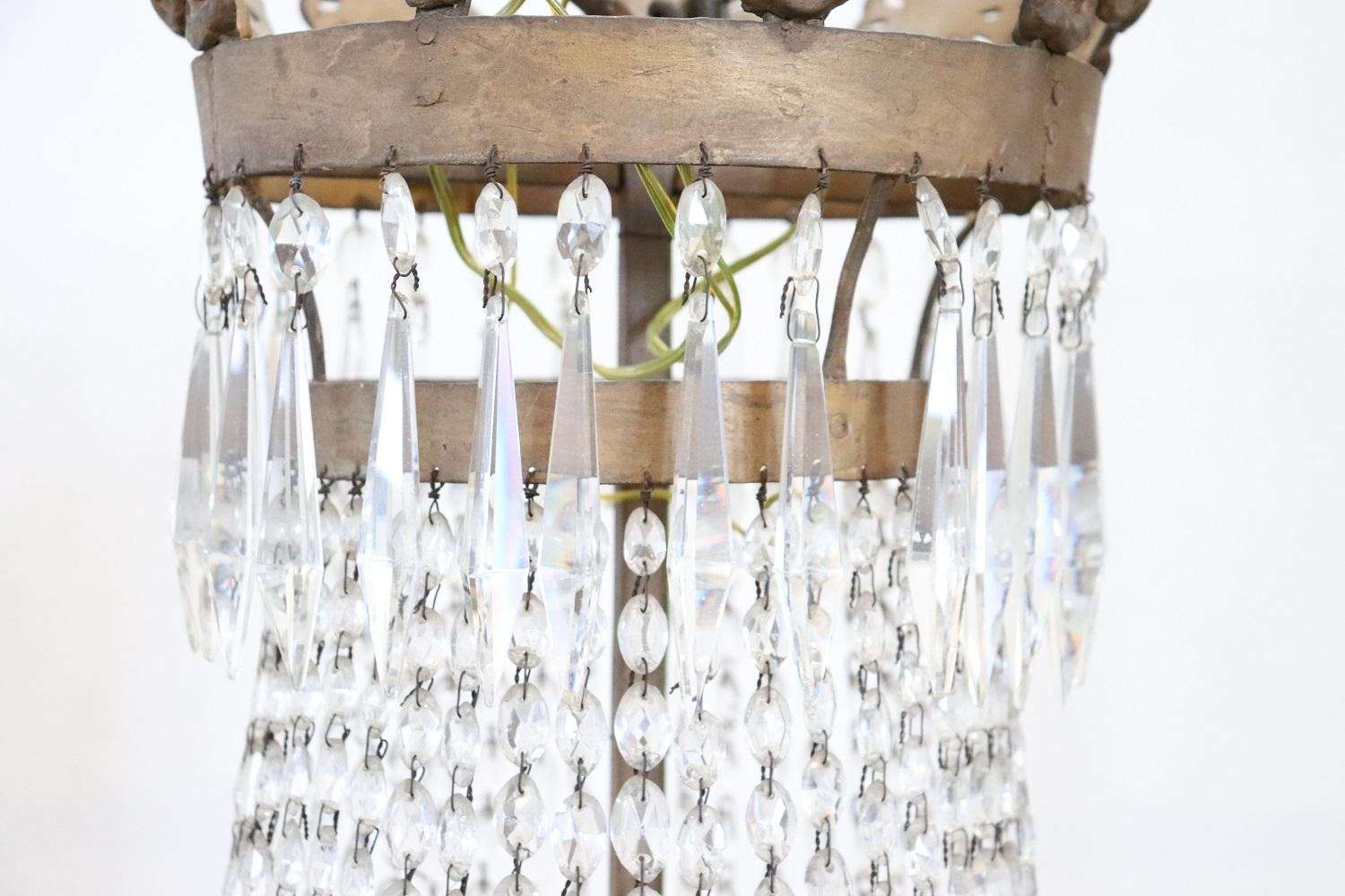 Lustre ancien de style Empire italien du début du XIXe siècle en bronze et cristaux 6