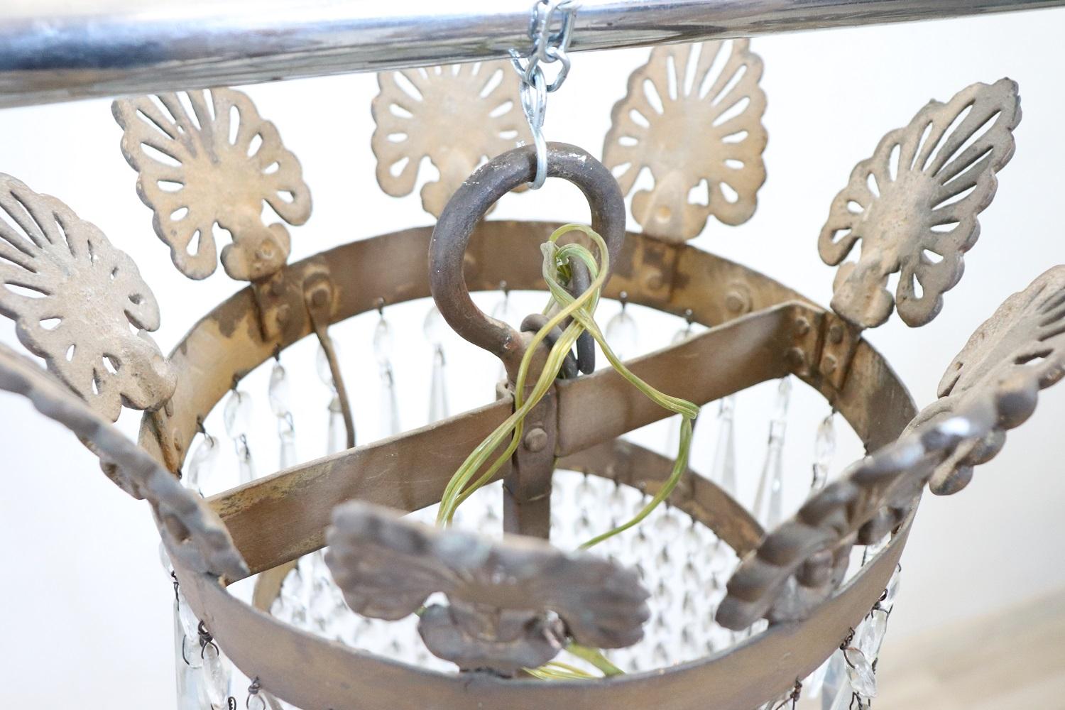 Lustre ancien de style Empire italien du début du XIXe siècle en bronze et cristaux 1