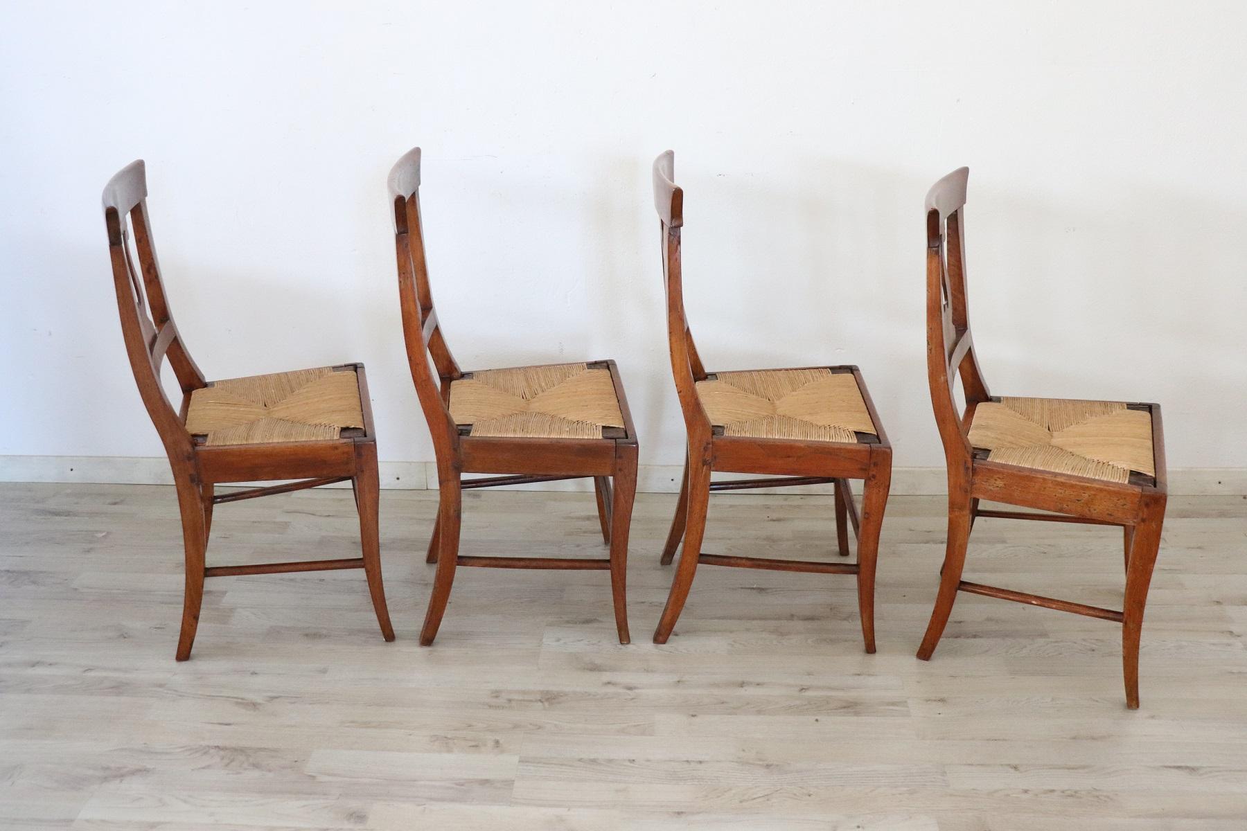 Early 19th Century Italian Empire Carved Walnut Wood Four Antique Chairs 4