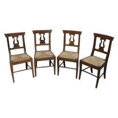 Early 19th Century Italian Empire Carved Walnut Wood Four Antique Chairs