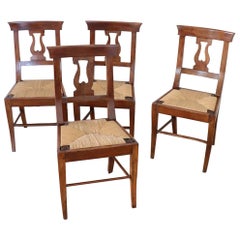 Early 19th Century Italian Empire Carved Walnut Wood Four Antique Chairs