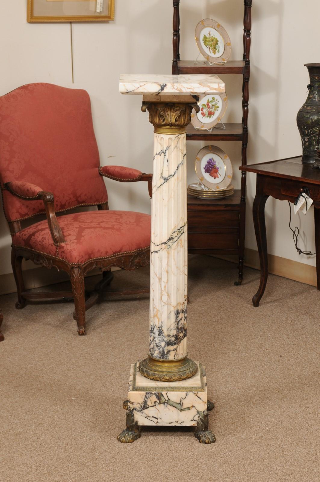 Early 19th Century Italian Empire Marble Pedestal with Gilt Bronze Detail For Sale 10