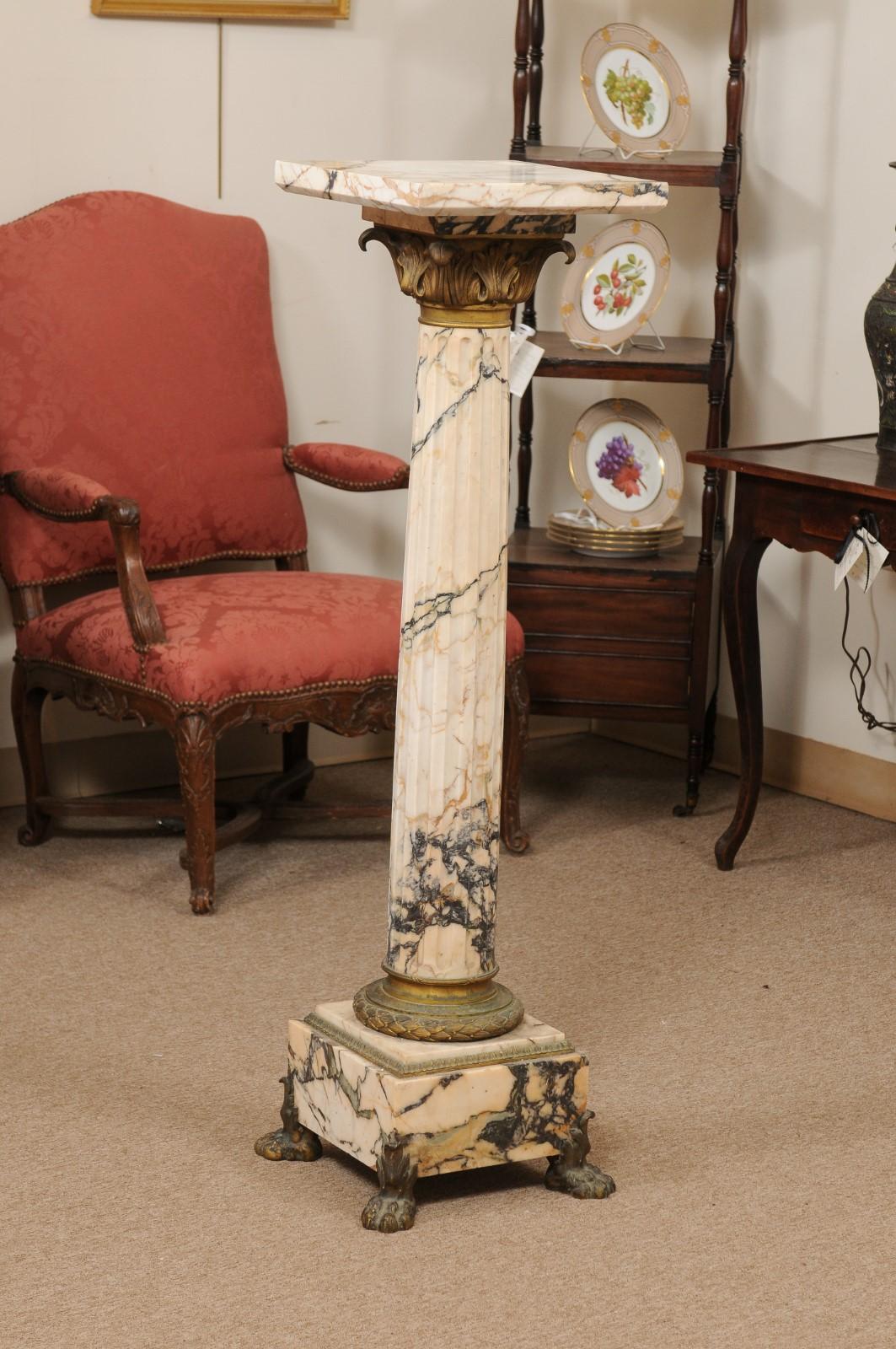 Early 19th Century Italian Empire Marble Pedestal with Gilt Bronze Detail For Sale 11