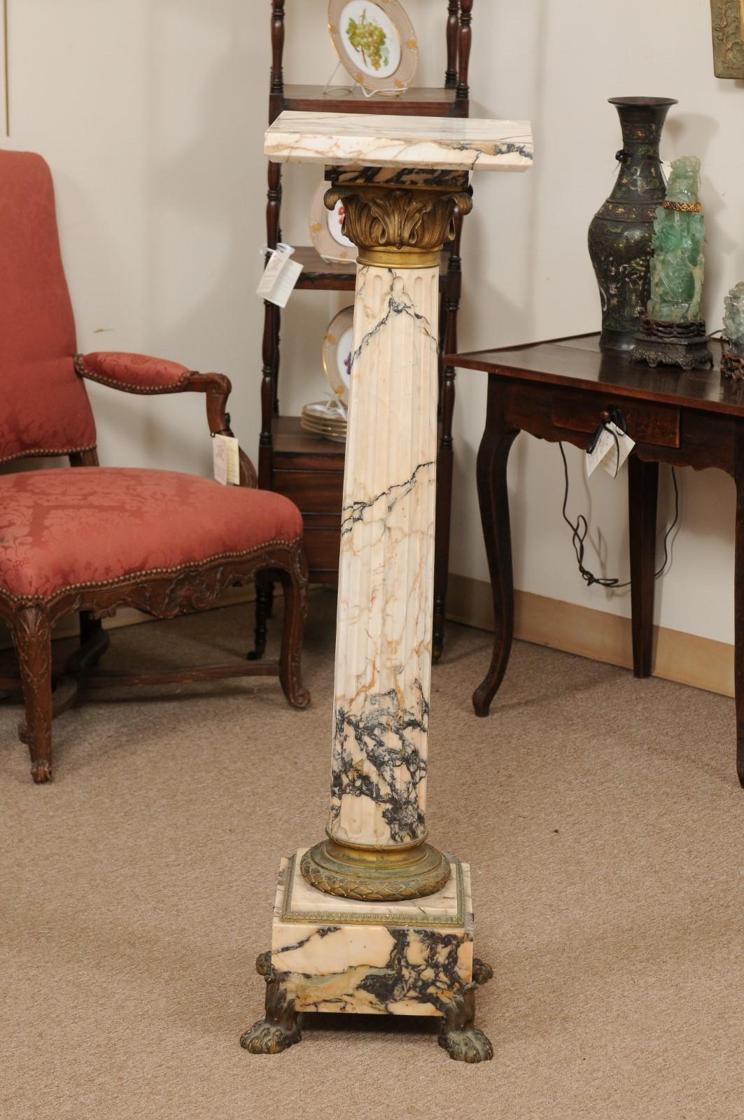 Early 19th Century Italian Empire Marble Pedestal with Gilt Bronze Detail For Sale 12