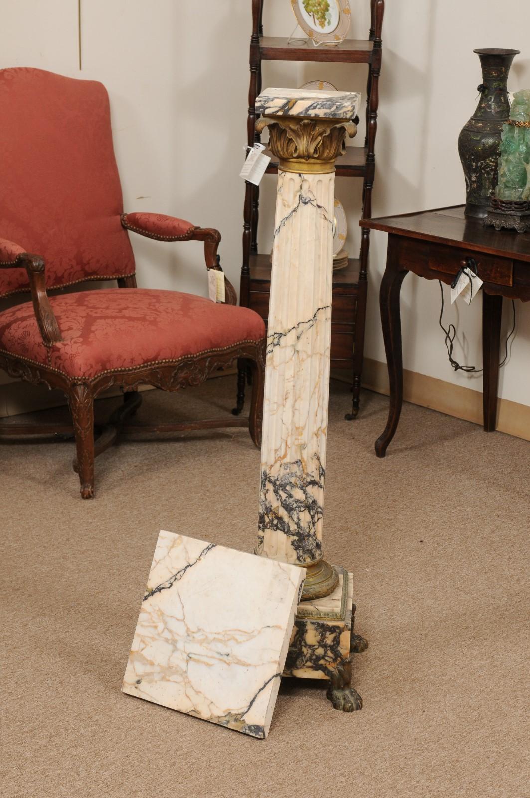 Early 19th Century Italian Empire Marble Pedestal with Gilt Bronze Detail For Sale 14