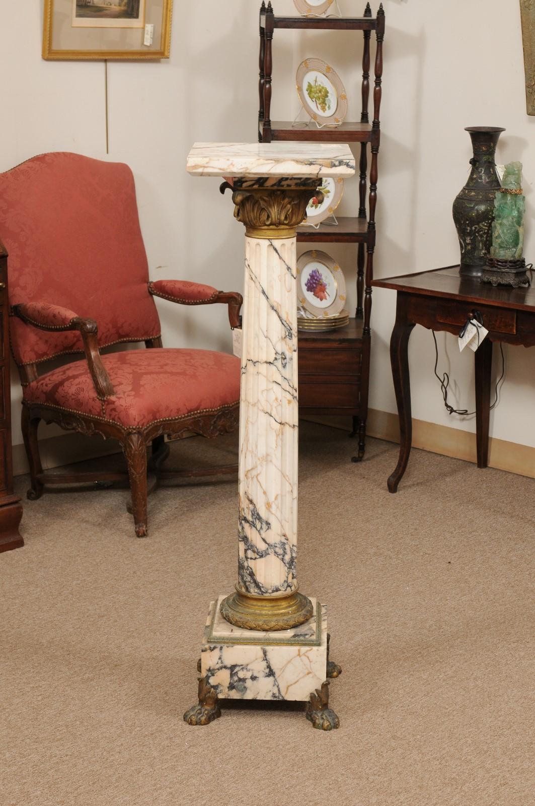 Early 19th Century Italian Empire Marble Pedestal with Gilt Bronze Detail For Sale 1