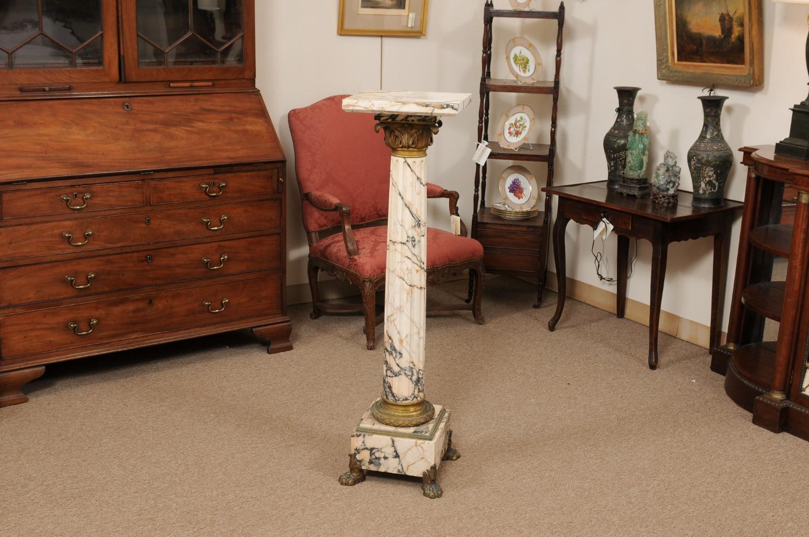 Early 19th Century Italian Empire Marble Pedestal with Gilt Bronze Detail For Sale 5