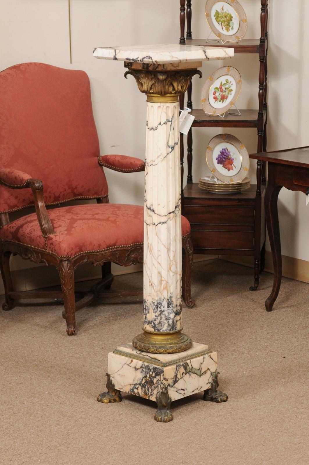 Early 19th Century Italian Empire Marble Pedestal with Gilt Bronze Detail For Sale 7