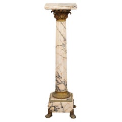 Antique Early 19th Century Italian Empire Marble Pedestal with Gilt Bronze Detail