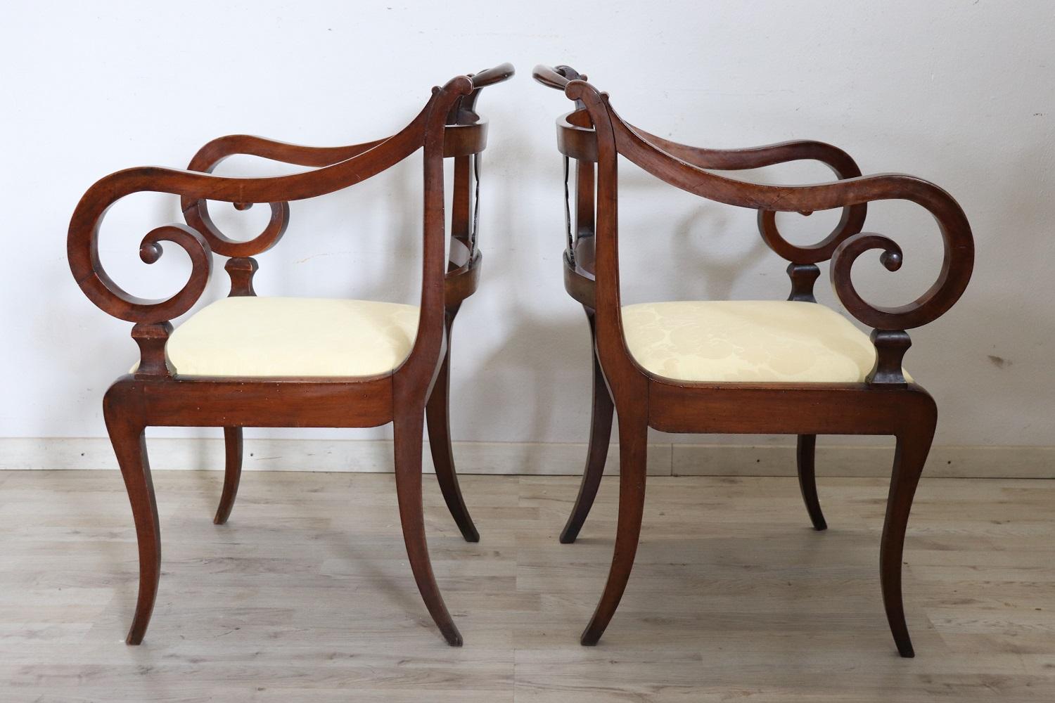 Early 19th Century Italian Empire Pair of Armchairs in Walnut 6