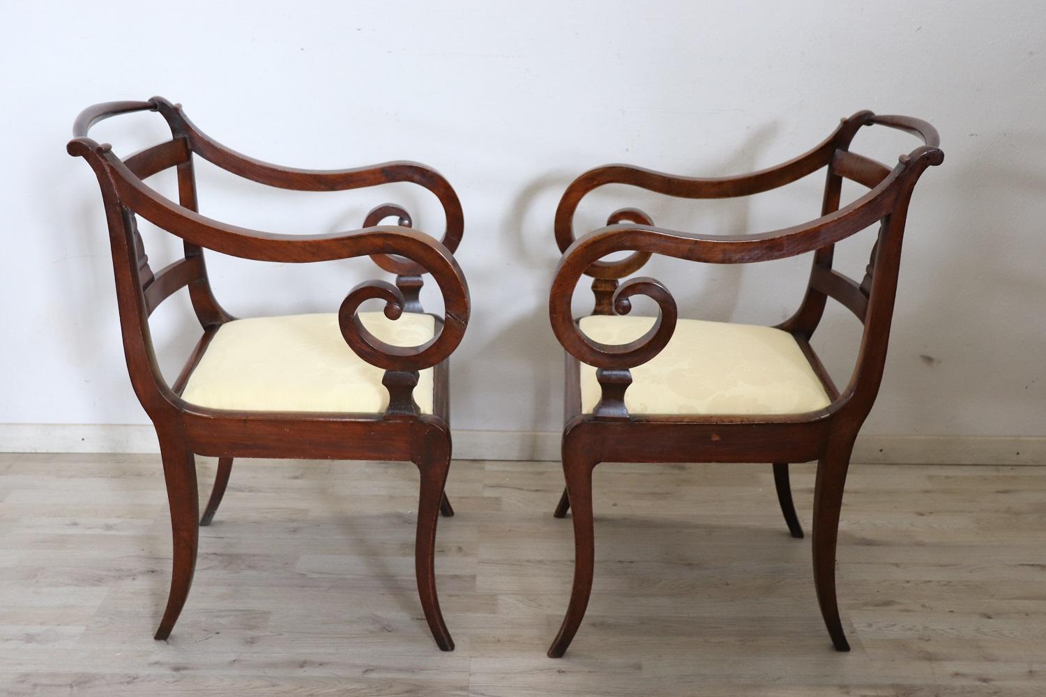 Early 19th Century Italian Empire Pair of Armchairs in Walnut 2