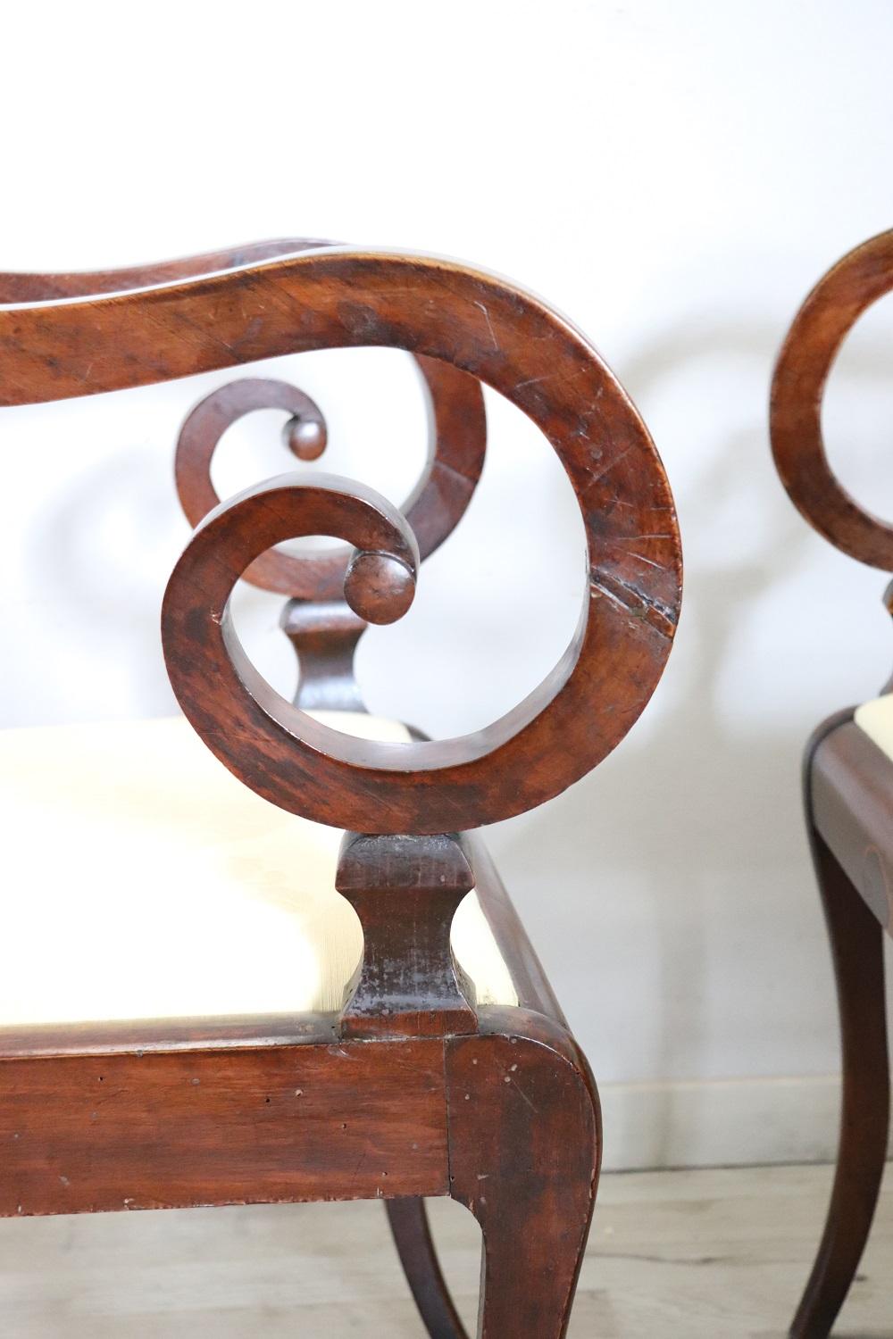 Early 19th Century Italian Empire Pair of Armchairs in Walnut 3