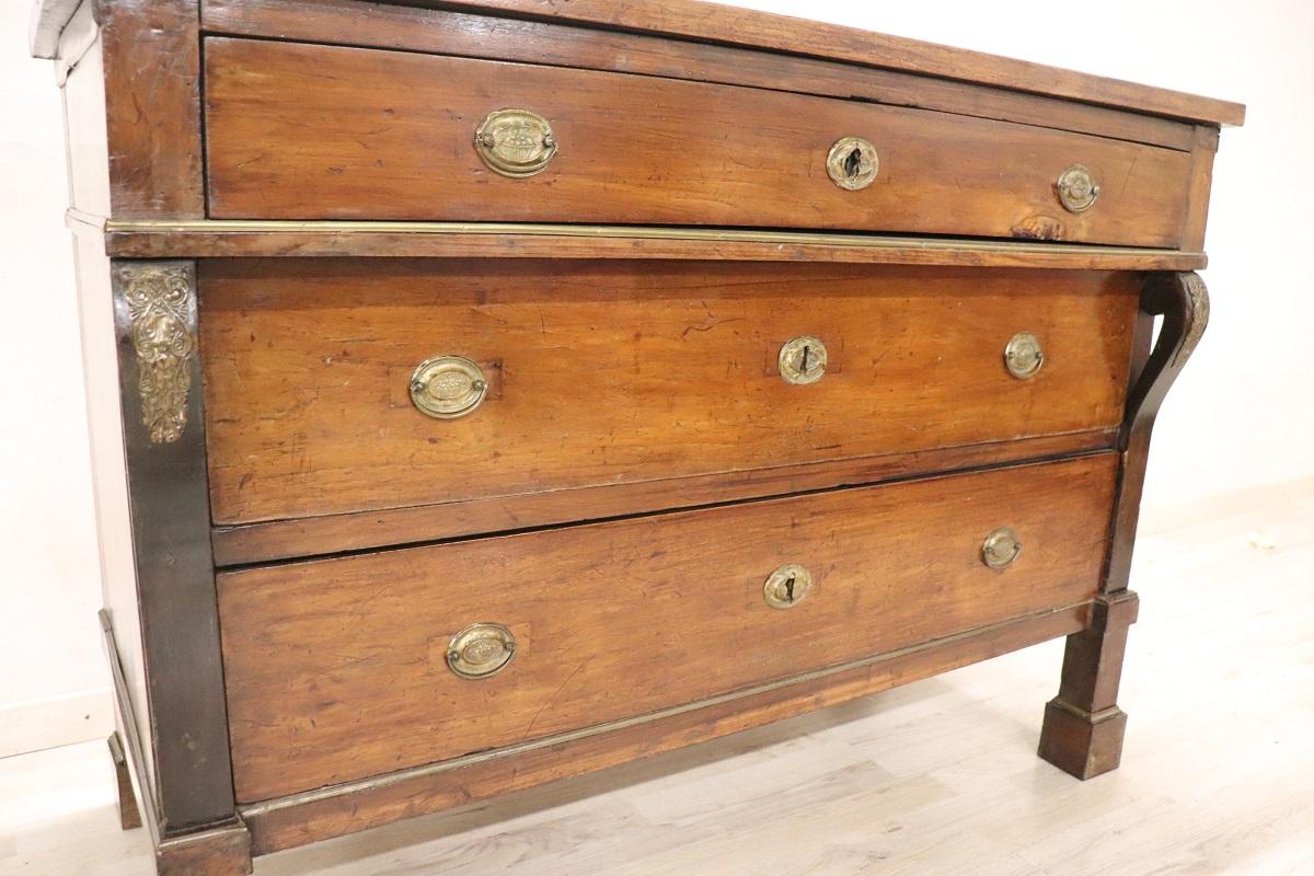 Early 19th Century Italian Empire Solid Walnut Antique Chest of Drawers 3