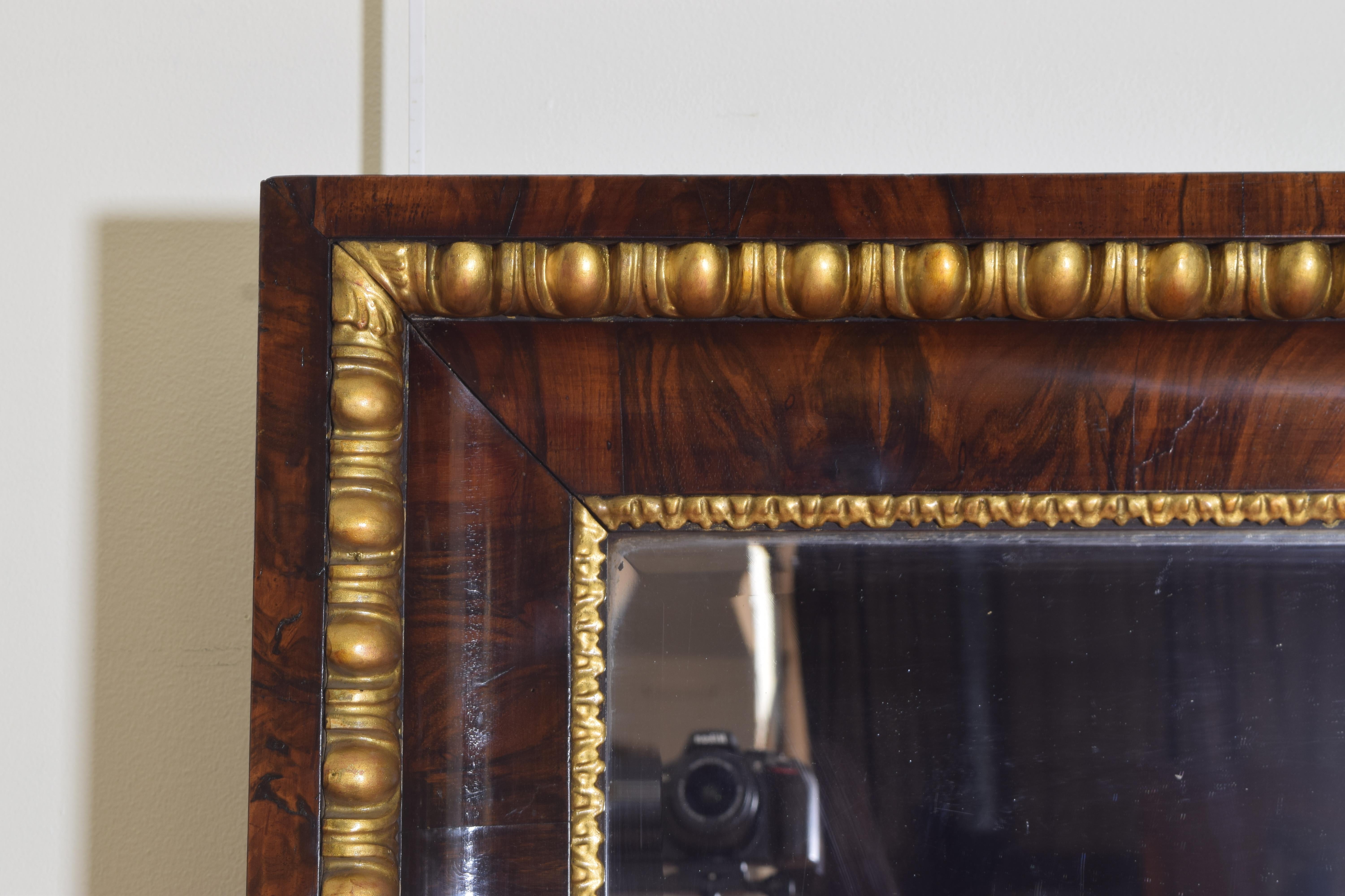Early 19th Century Italian Empire Veneered Walnut and Giltwood Mirror 1
