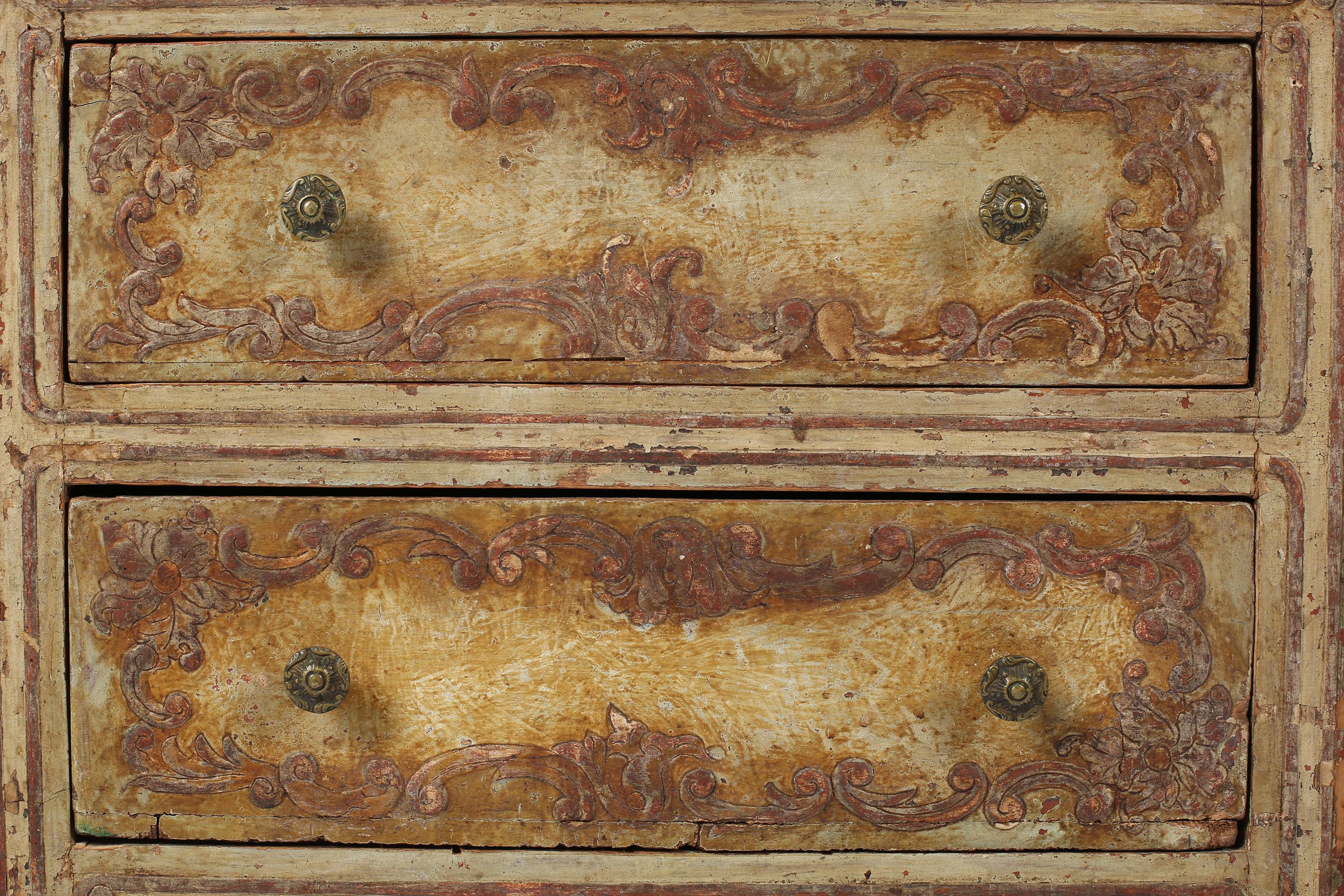 Walnut Early 19th Century Italian Florentine Painted Side Table Chest Bedside For Sale