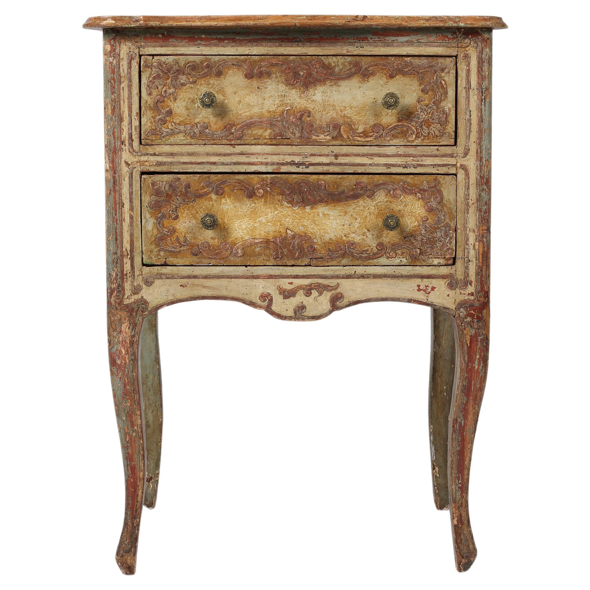 Early 19th Century Italian Florentine Painted Side Table Chest Bedside