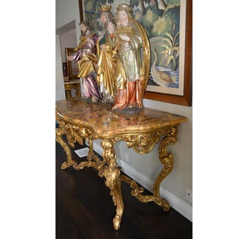 Fine Italian carved giltwood console, with possible original sienna marble top, 19th Century