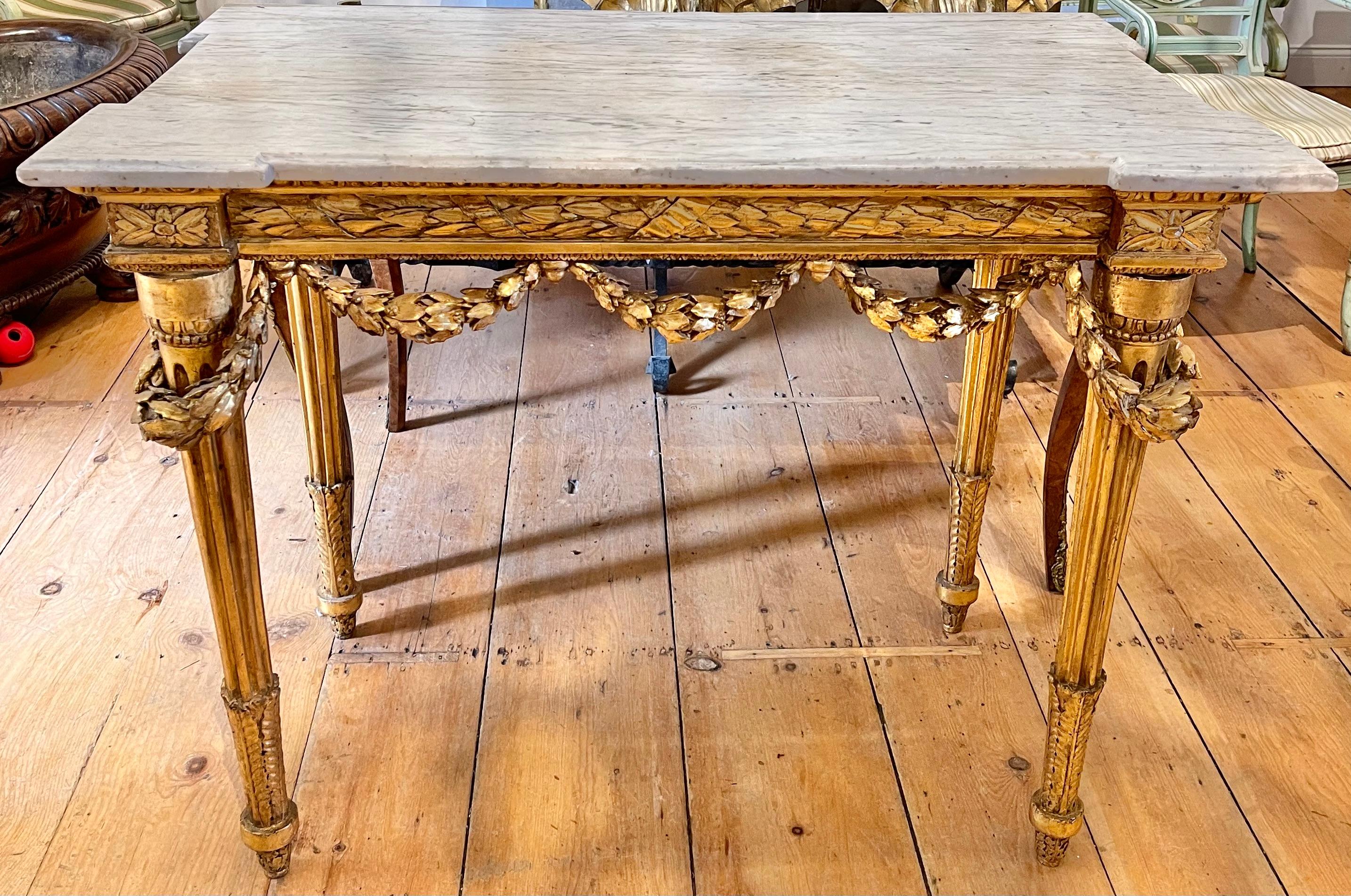 Neoclassical Early 19th Century Italian Giltwood Marble Top Console Table For Sale