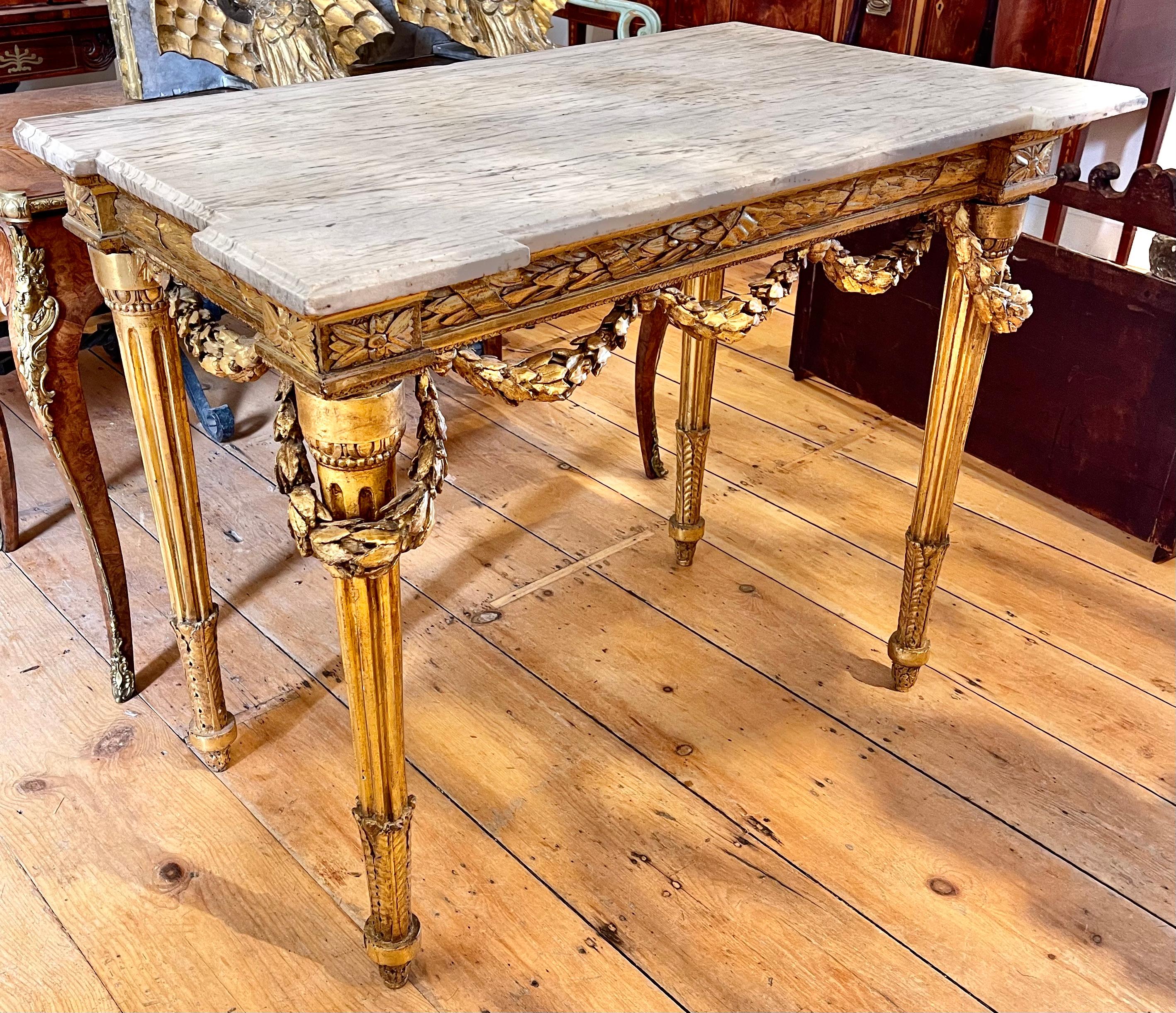 Early 19th Century Italian Giltwood Marble Top Console Table In Good Condition For Sale In Essex, MA