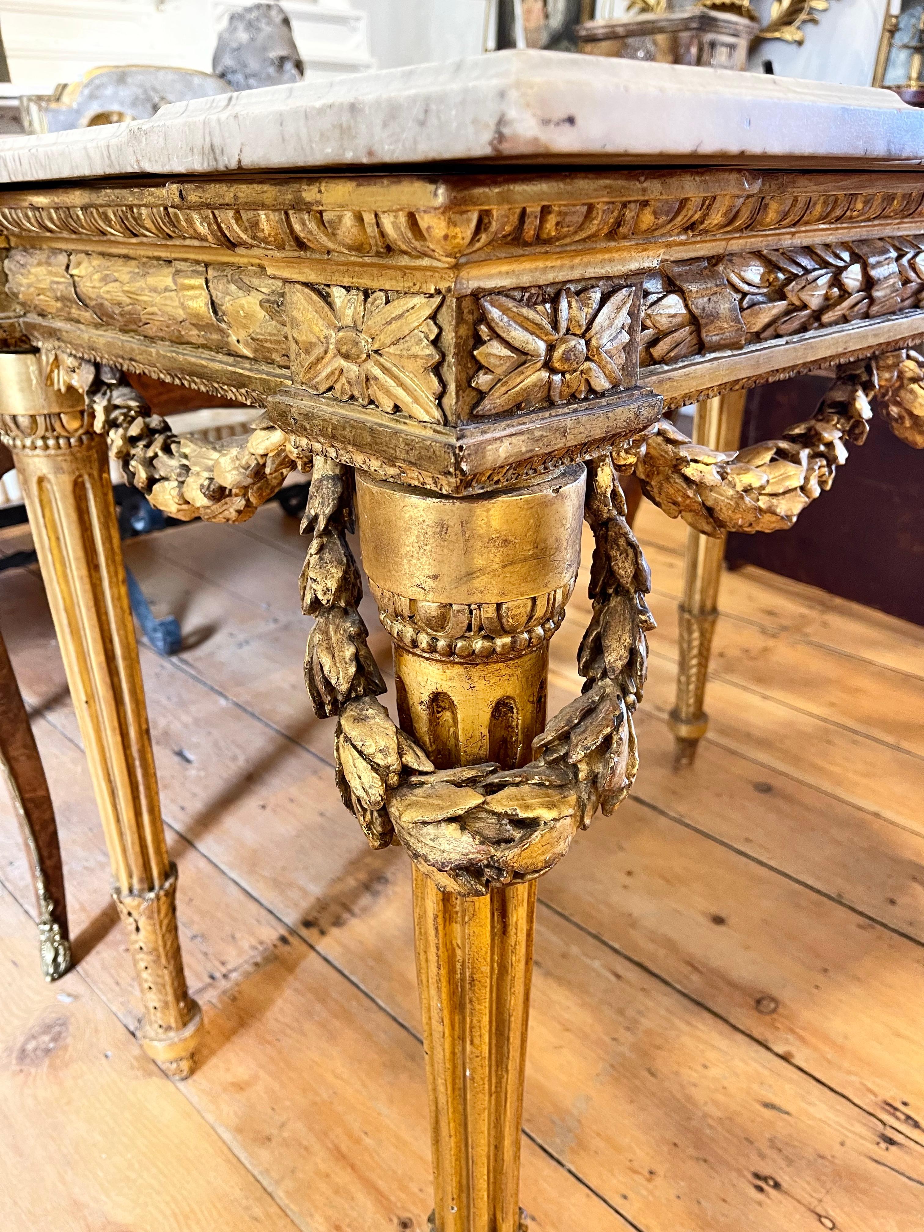 Early 19th Century Italian Giltwood Marble Top Console Table For Sale 1