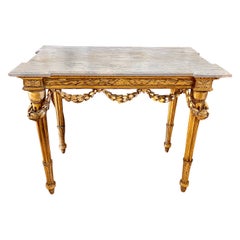 Tavolo da console in legno dorato italiano del primo Ottocento con piano in marmo