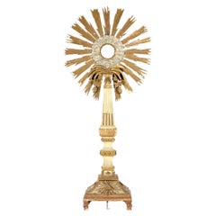 Neoklassizistischer italienischer Sonnenschliff-Monstrance aus vergoldetem Holz, frühes 19. Jahrhundert