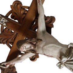 Early 19th Century Italian Hand-Carved and Polychromed Wood Crucifix "Cadore"