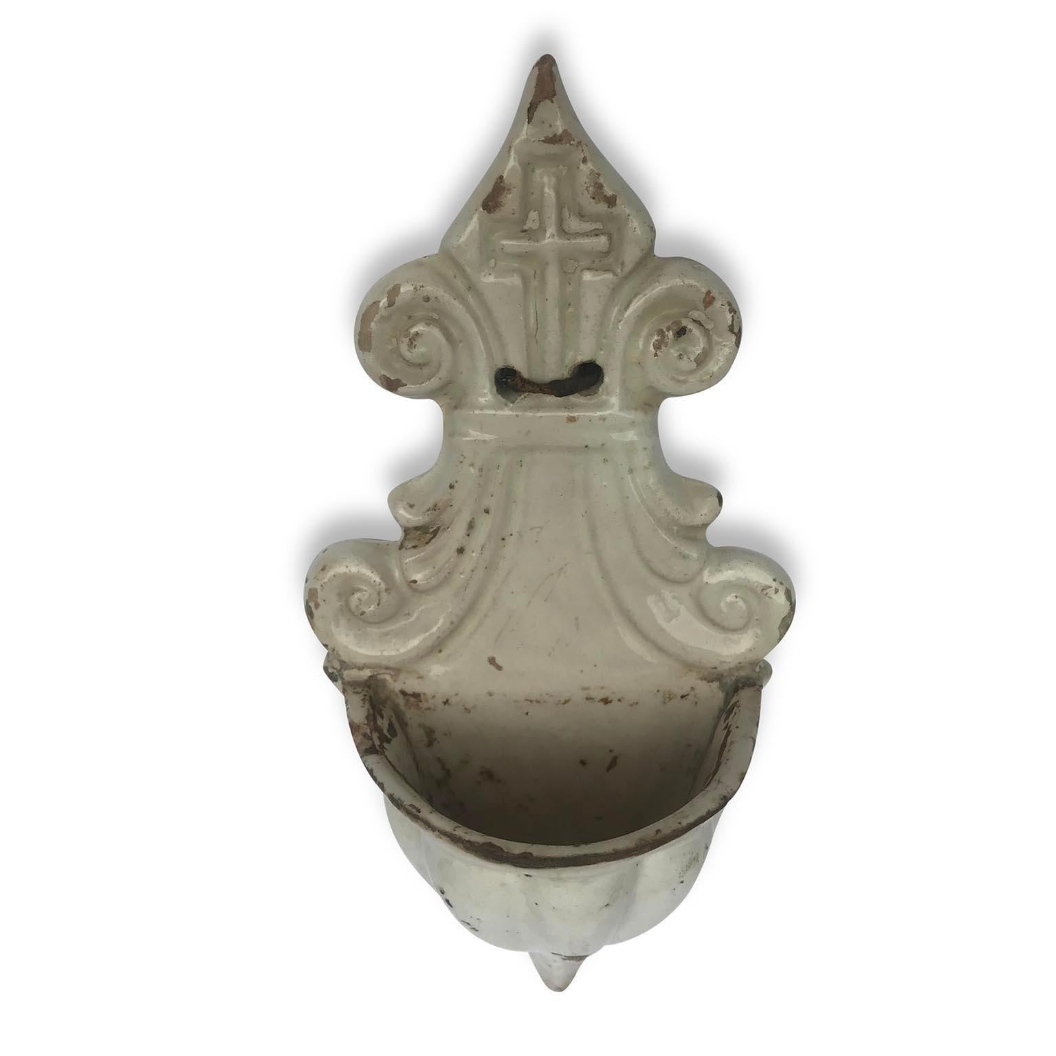 Molded Early 19th Century Italian Holy Water Font White Ceramic Religious Artwork