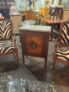Early 19th Century Italian Inlaid Walnut Marble Top Side Table