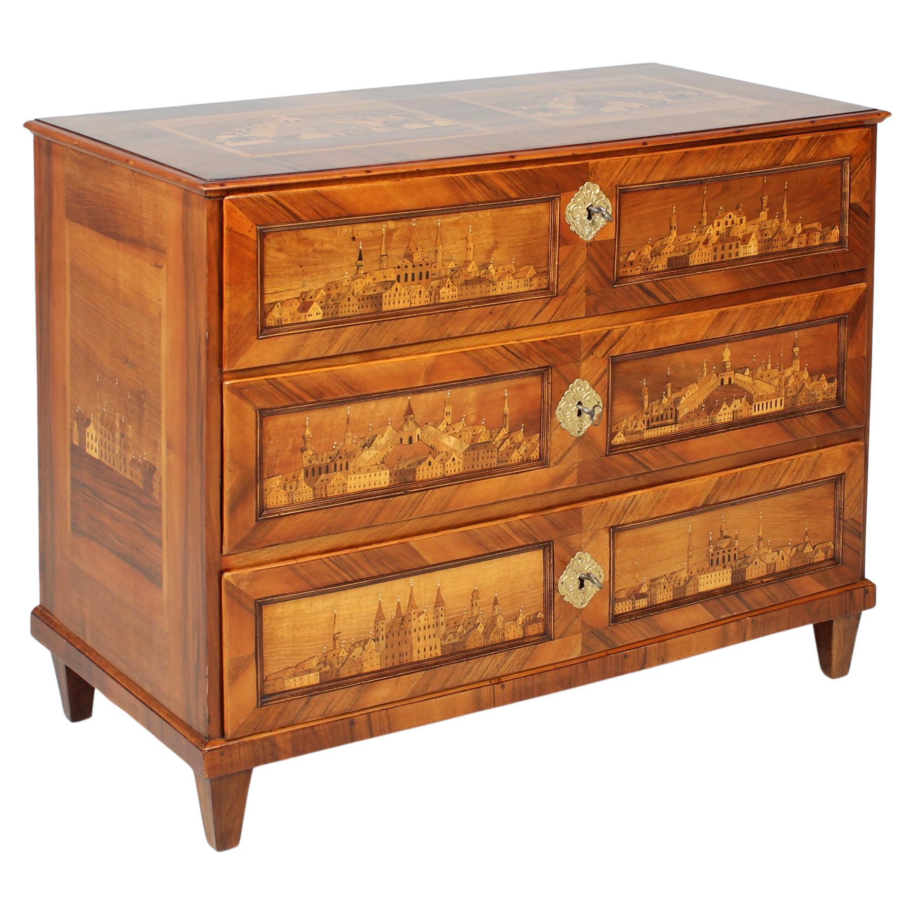 Early 19th Century Italian Louis XVI Chest of Drawers with Fantastic Marquetry