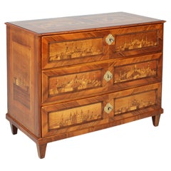Used Early 19th Century Italian Louis XVI Chest of Drawers with Fantastic Marquetry