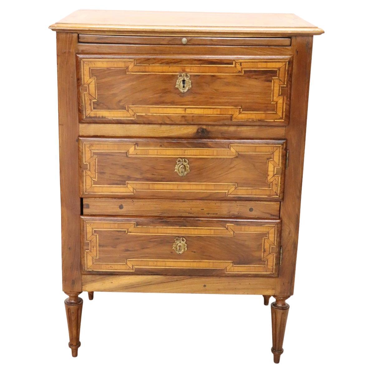 Early 19th Century Italian Louis XVI Style Inlaid Walnut Small Chest of Drawers For Sale