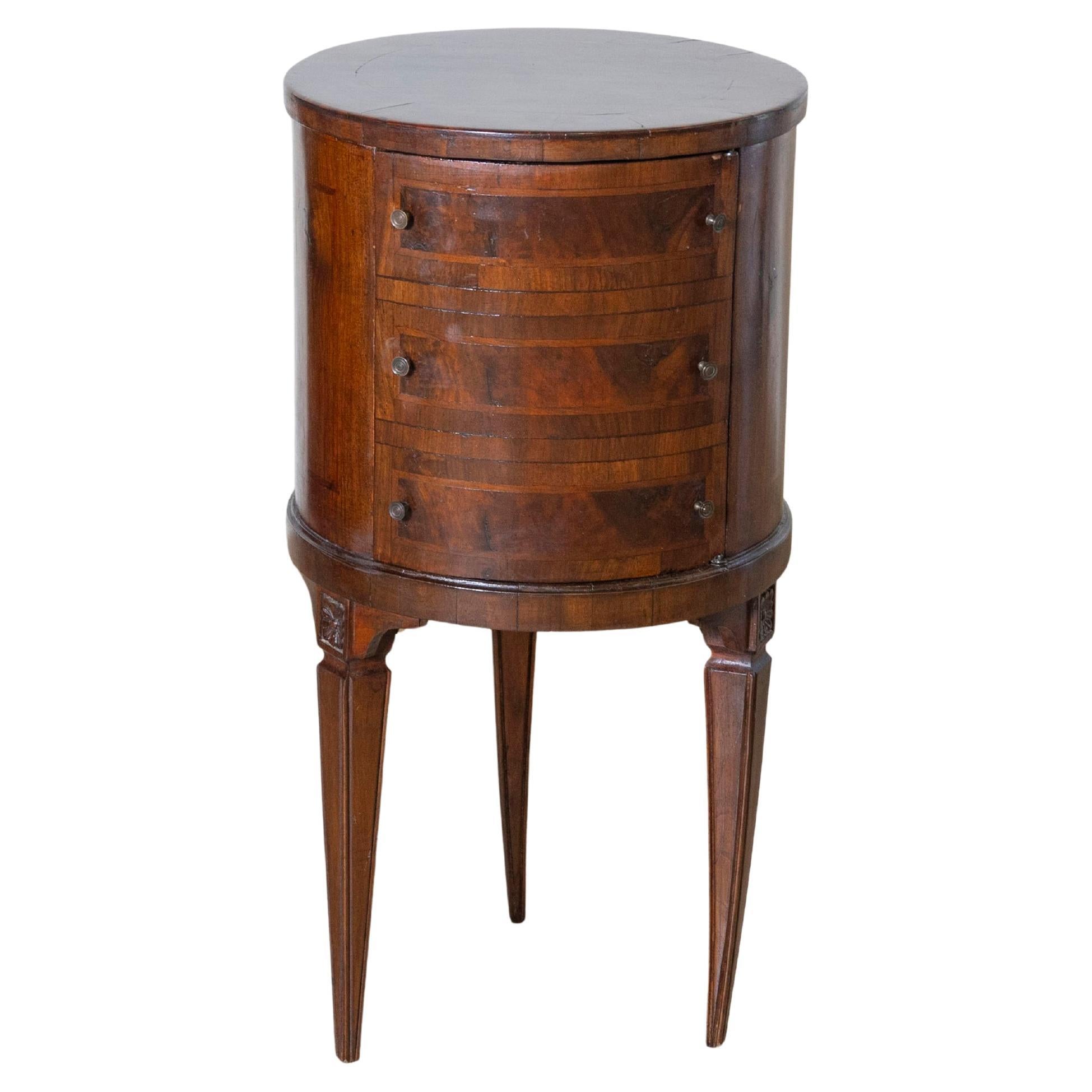 Early 19th Century Italian Louis XVI Style Round Walnut Cabinet For Sale