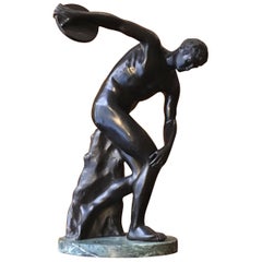 Antique Early 19th Century Italian Neoclassical Bronze "Discobolus of Myron" Statue
