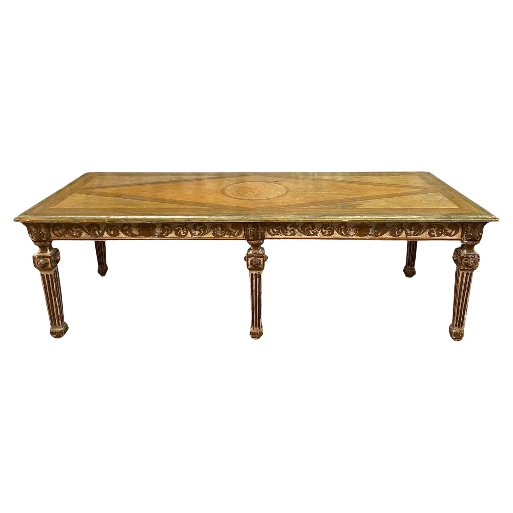Early 19th-Century Italian Neoclassical Parcel-Gilt Long Center Table