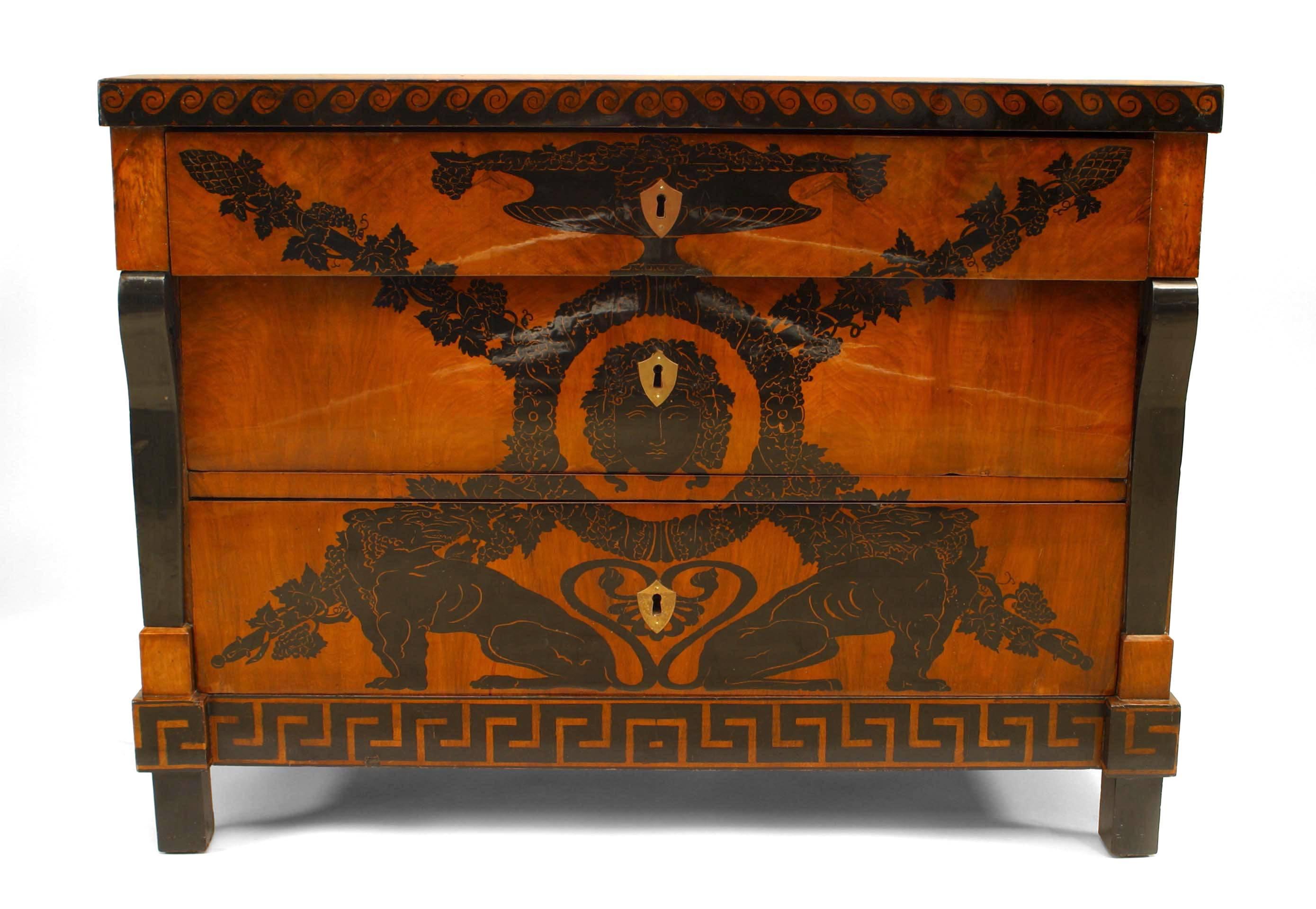 Neoclassical Italian Neo-Classic Walnut Chest with Decorative Penwork For Sale