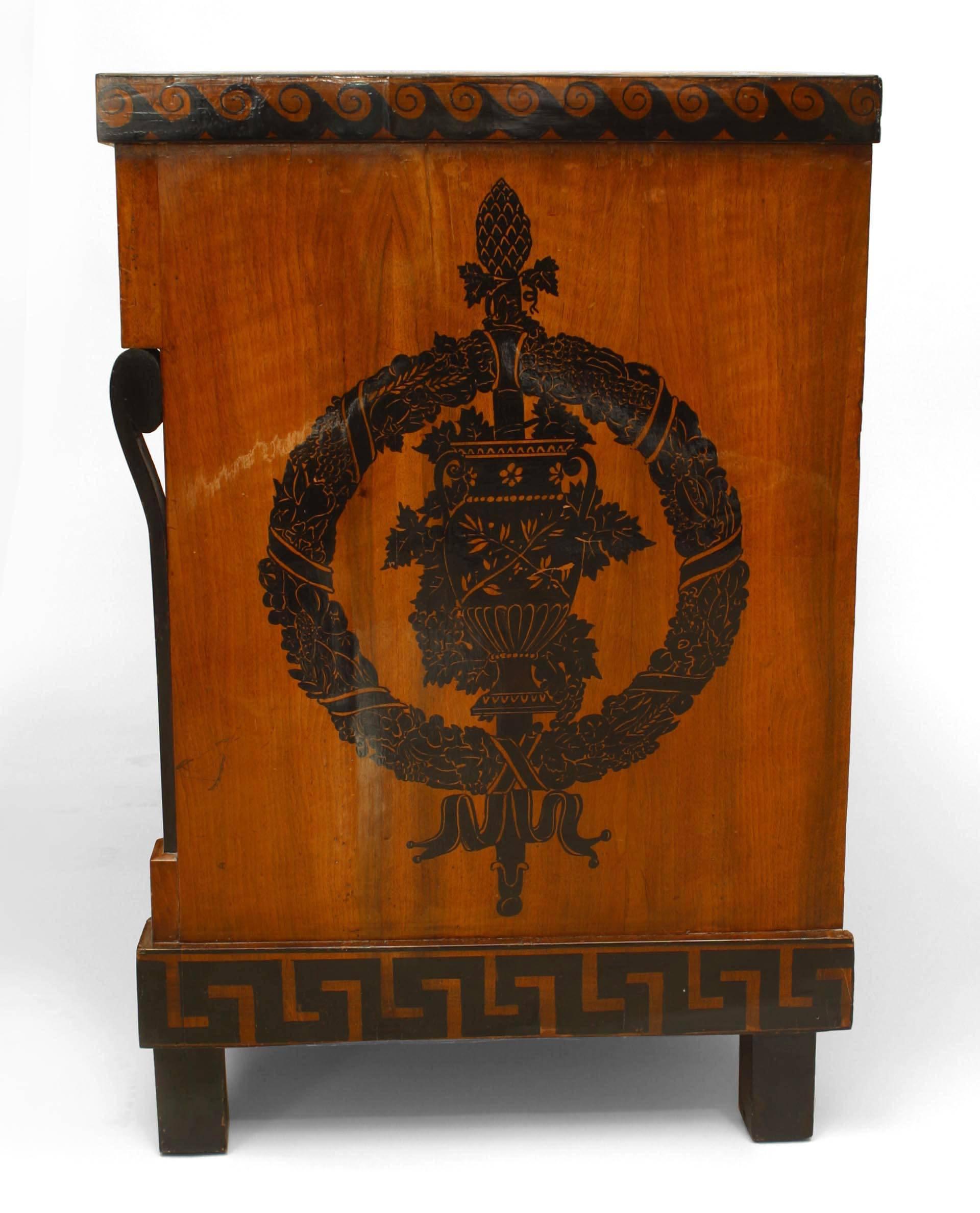 Stained Italian Neo-Classic Walnut Chest with Decorative Penwork For Sale
