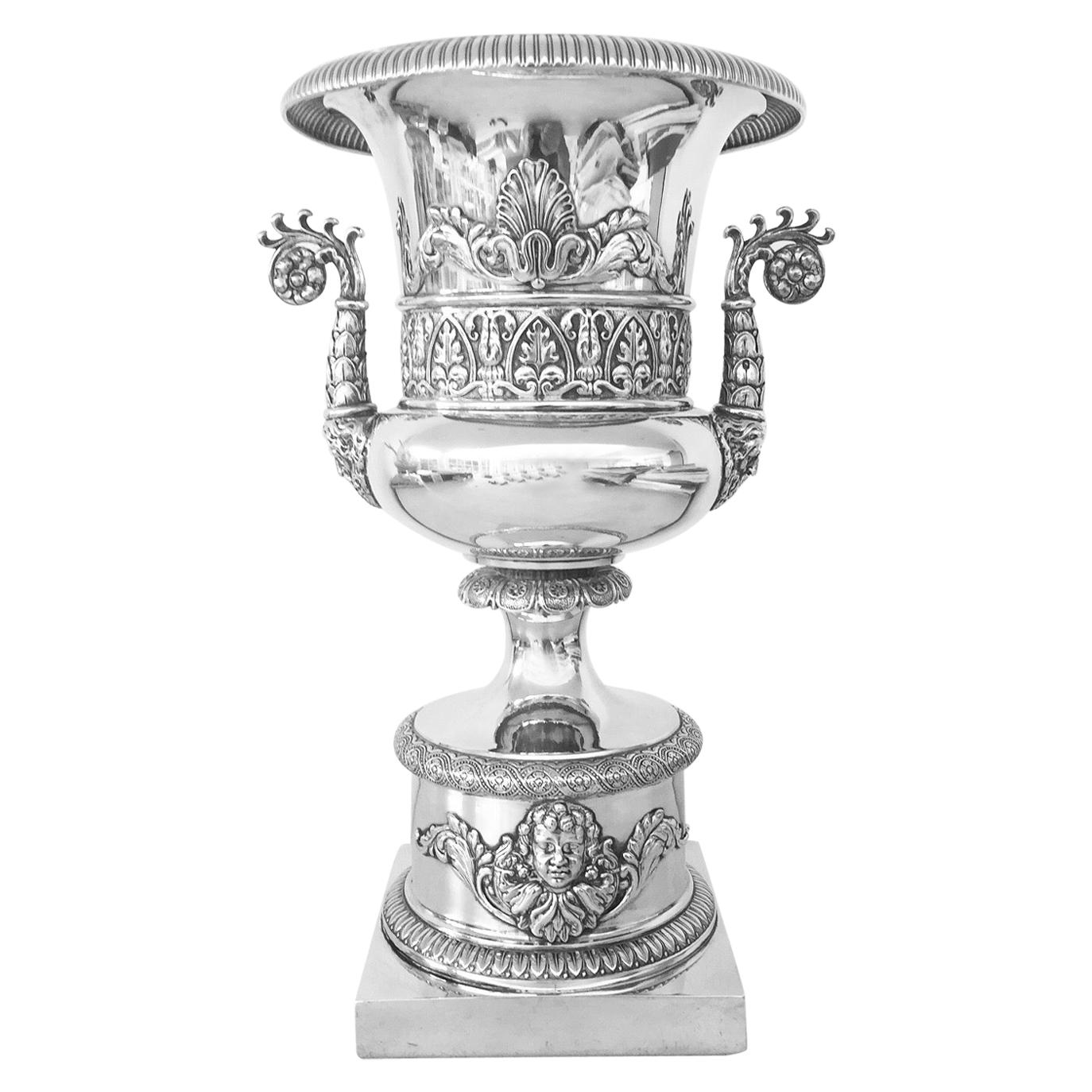Early 19th Century Italian Neoclassical Silver Urn Vase Milan by Emanuele Caber For Sale
