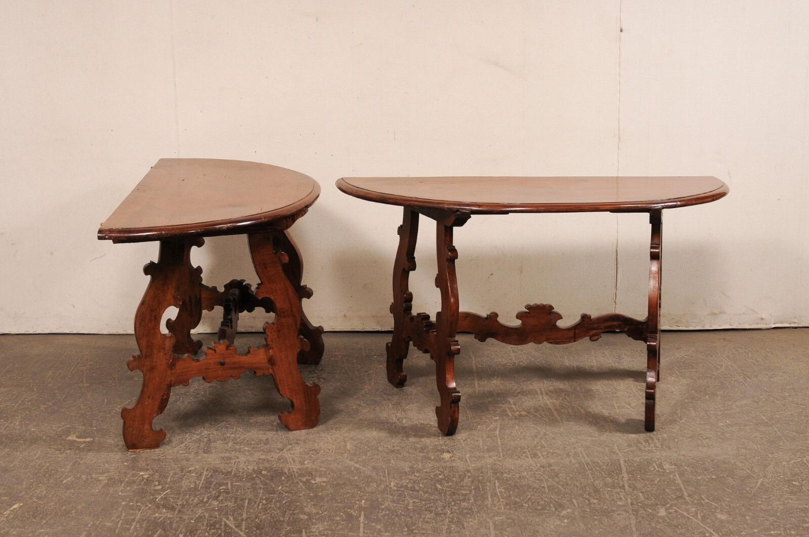 Wood Early 19th Century Italian Pair of Demi Lunes- Great Legs! For Sale