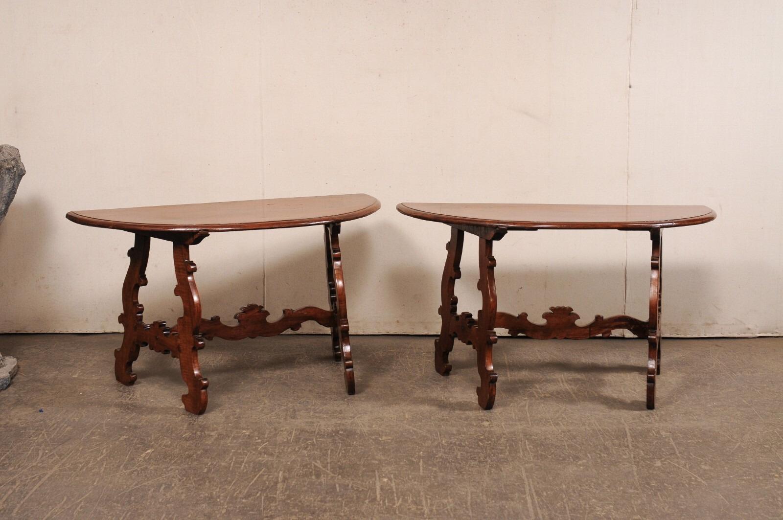 Early 19th Century Italian Pair of Demi Lunes- Great Legs! For Sale 4