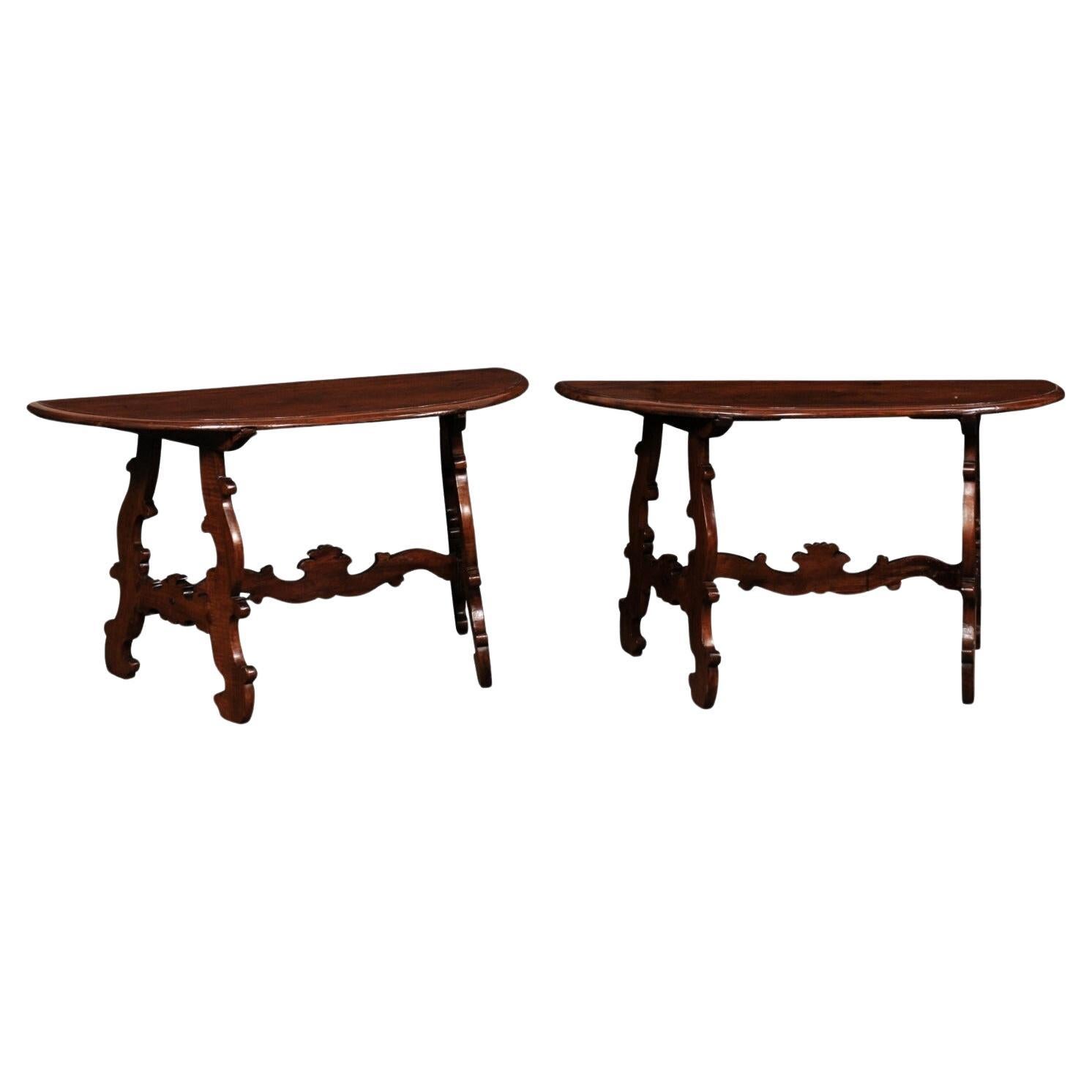Early 19th Century Italian Pair of Demi Lunes- Great Legs! For Sale