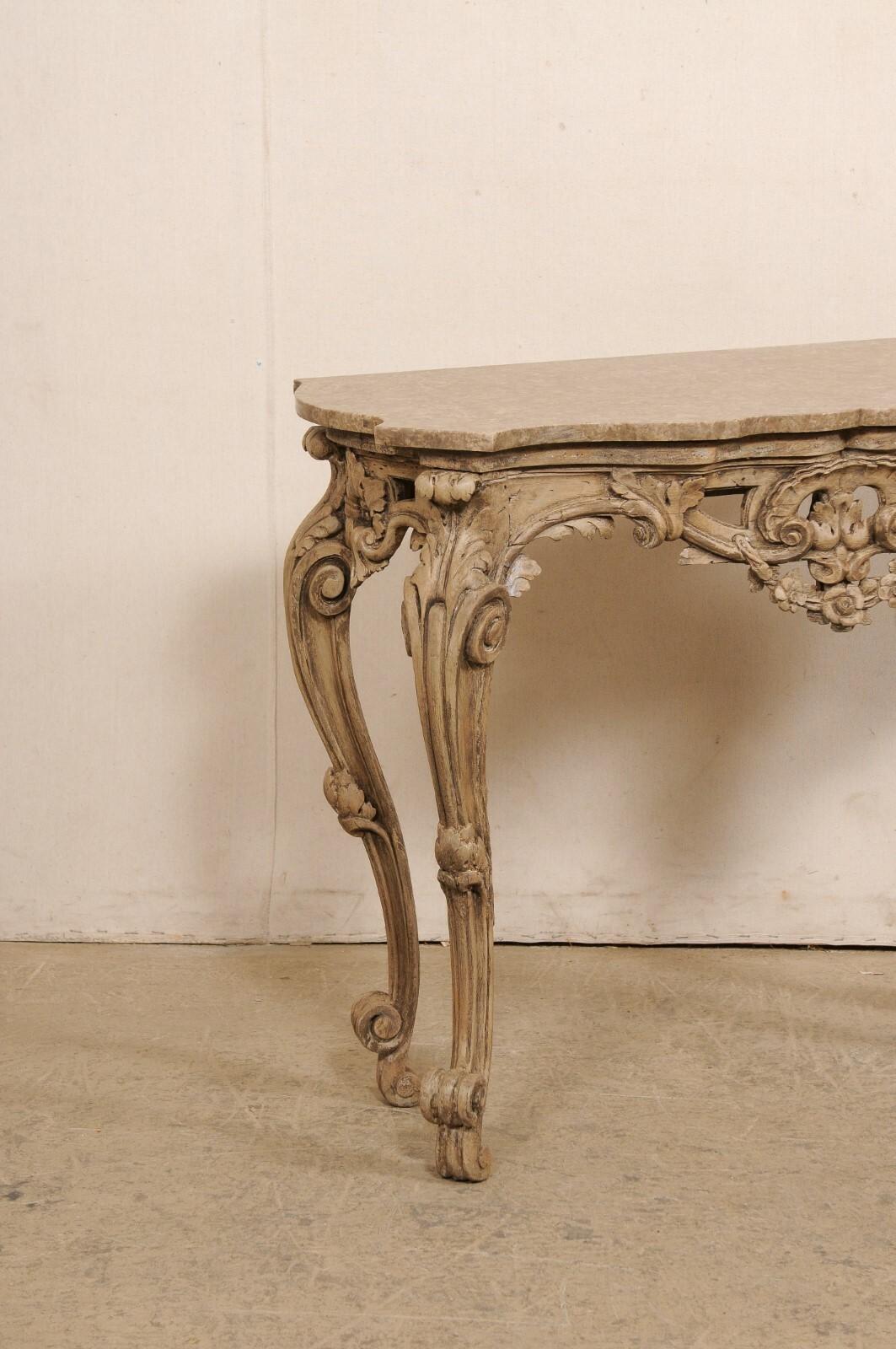 Early 19th Century Italian Rococo Style Carved Console w/Marble Top In Good Condition For Sale In Atlanta, GA