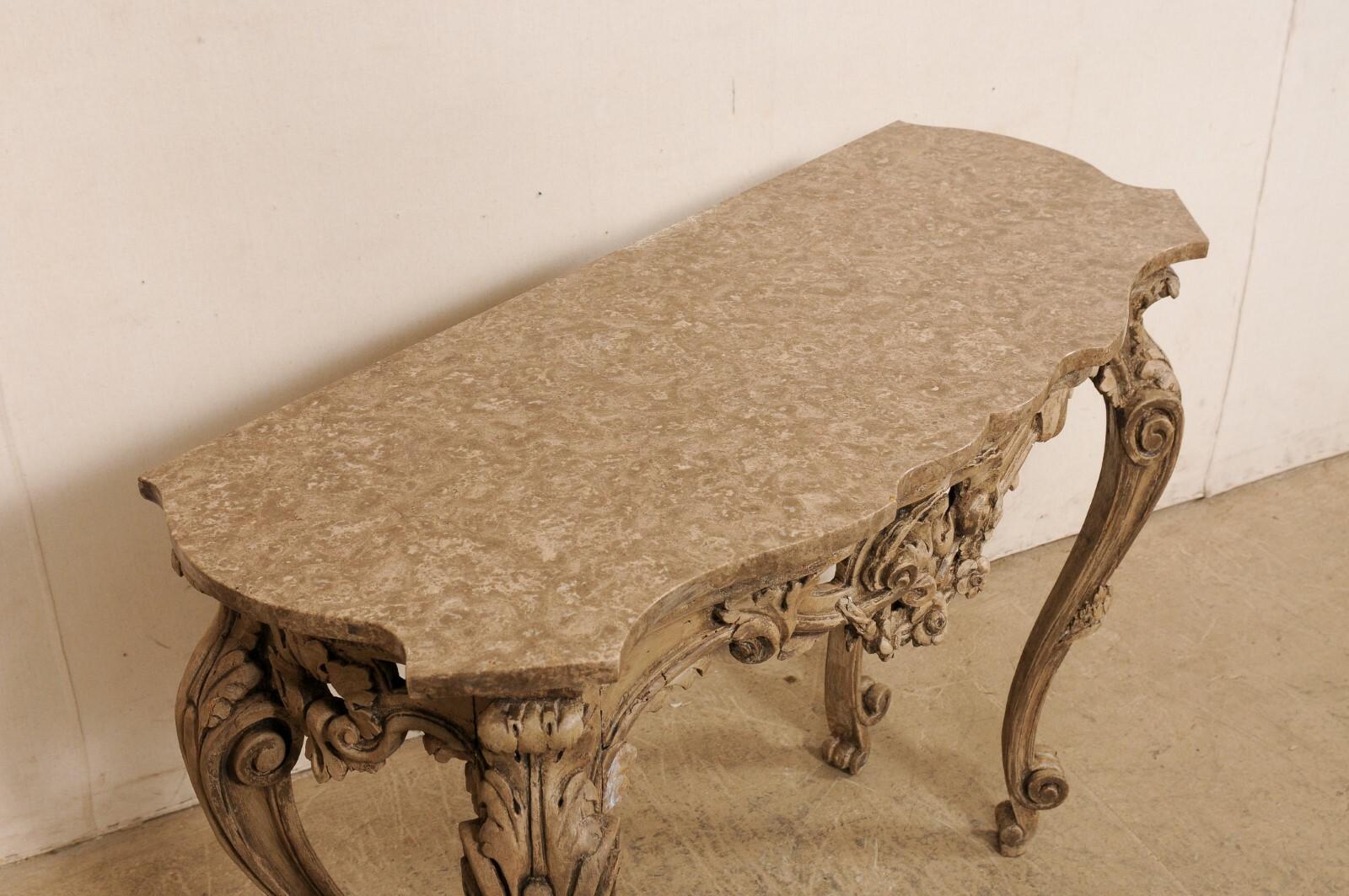 Wood Early 19th Century Italian Rococo Style Carved Console w/Marble Top For Sale