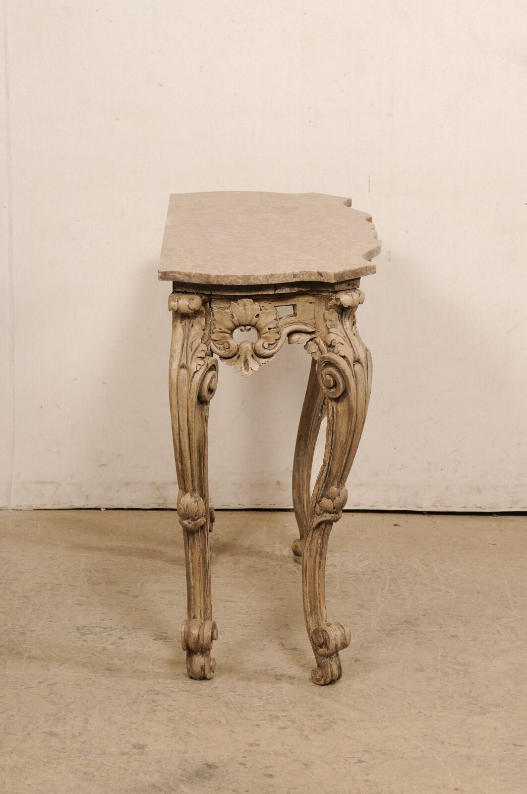 Early 19th Century Italian Rococo Style Carved Console w/Marble Top For Sale 1