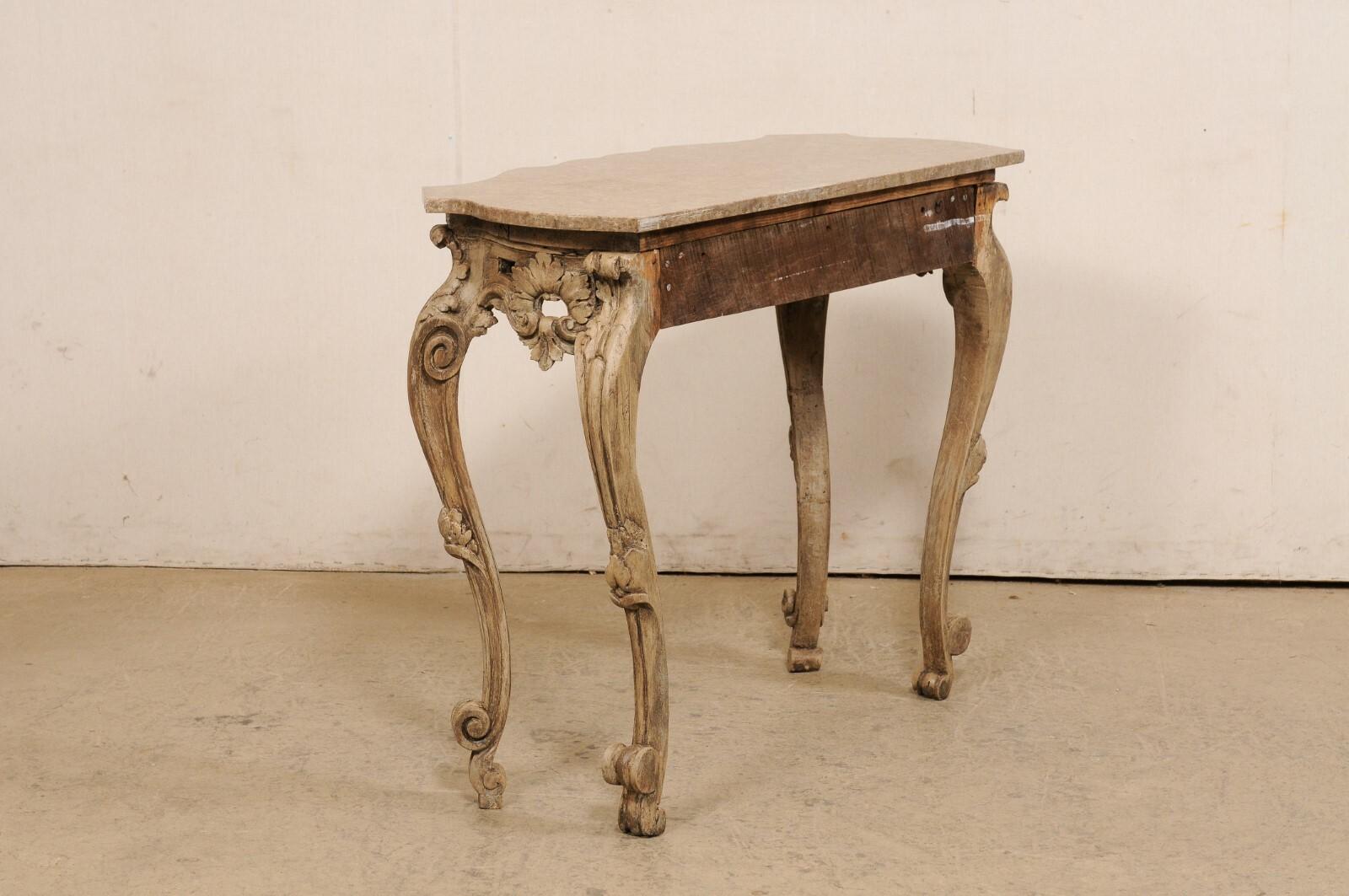 Early 19th Century Italian Rococo Style Carved Console w/Marble Top For Sale 3