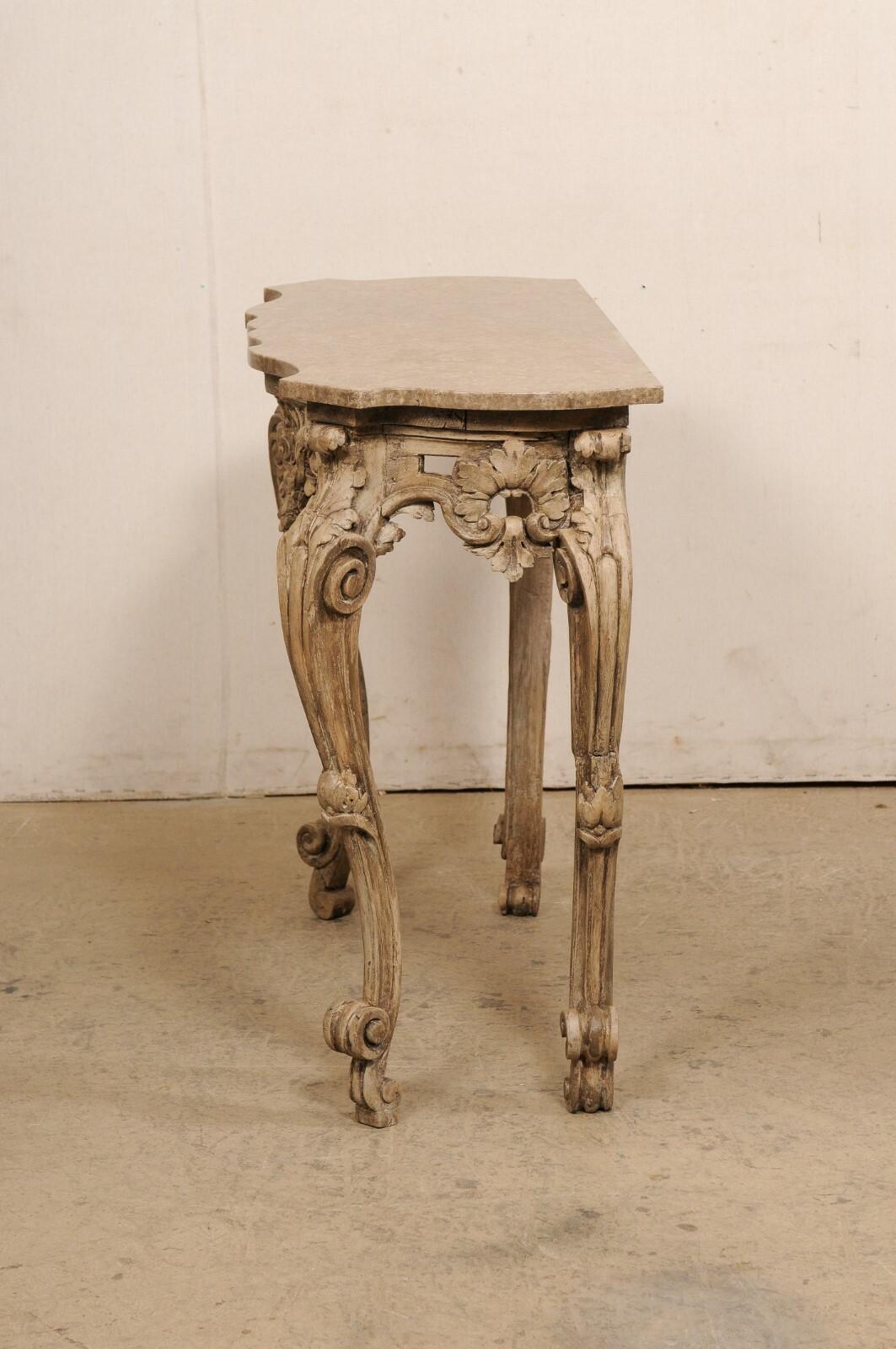 Early 19th Century Italian Rococo Style Carved Console w/Marble Top For Sale 4
